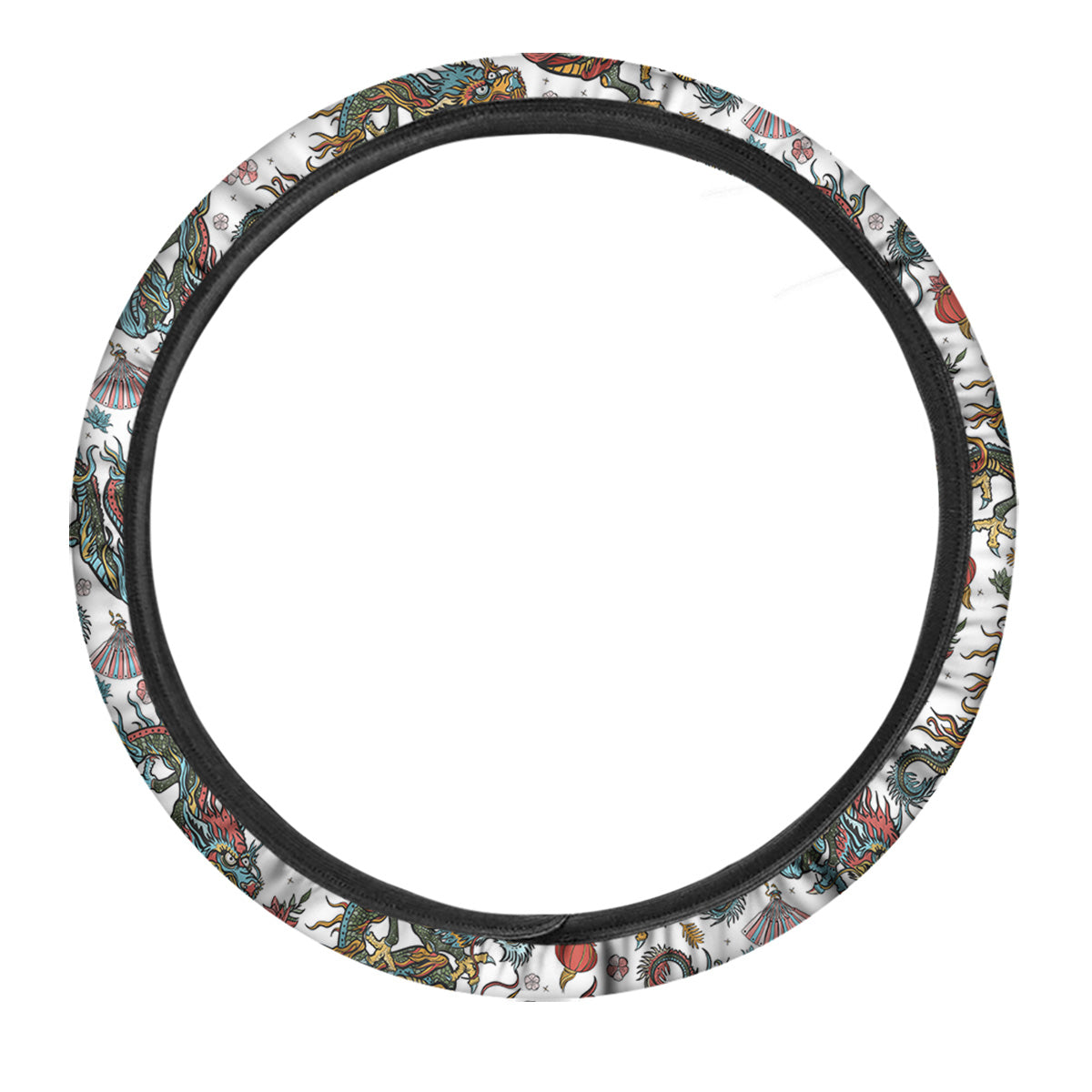 Flying Chinese Dragons Tattoo Print Pattern Car Steering Wheel Cover-grizzshop
