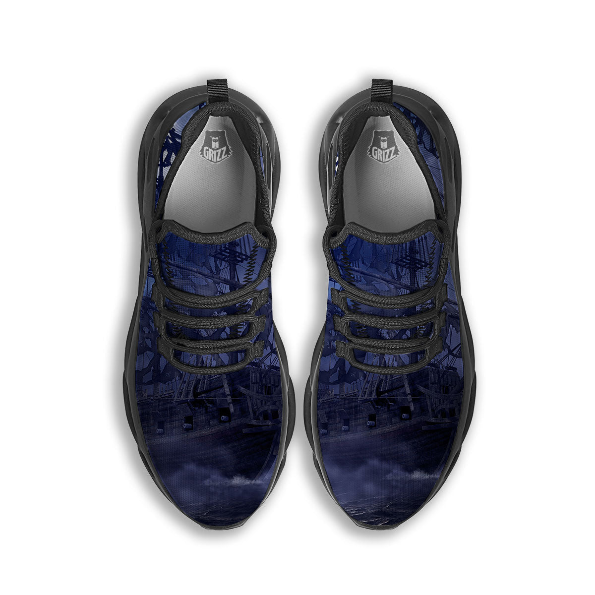 Flying Dutchman Ghost Pirate Ship Print Black Running Shoes-grizzshop