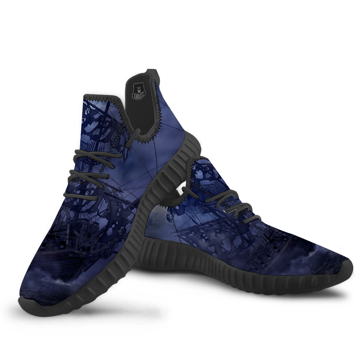 Flying Dutchman Ghost Pirate Ship Print Black Walking Shoes-grizzshop