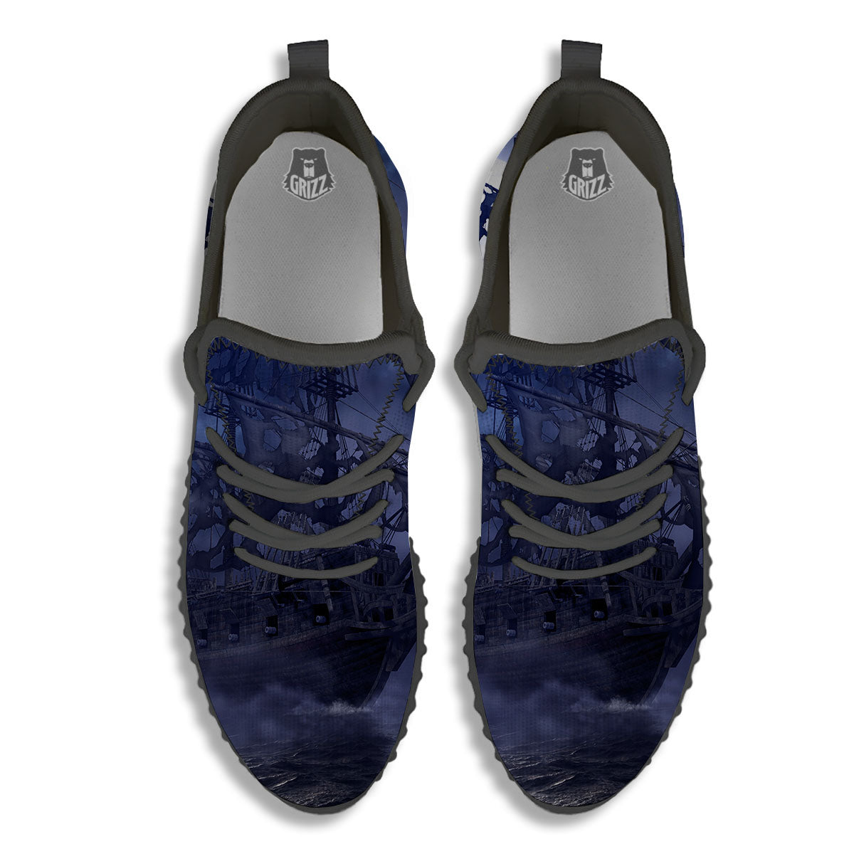 Flying Dutchman Ghost Pirate Ship Print Black Walking Shoes-grizzshop