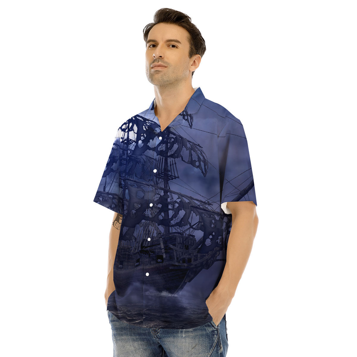 Flying Dutchman Ghost Pirate Ship Print Men's Hawaiian Shirt-grizzshop
