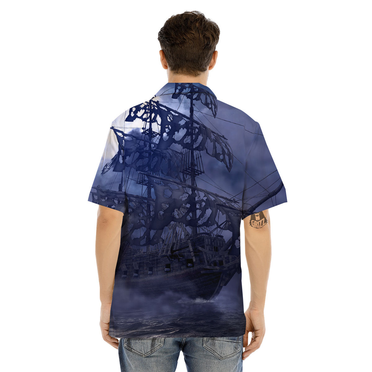Flying Dutchman Ghost Pirate Ship Print Men's Hawaiian Shirt-grizzshop
