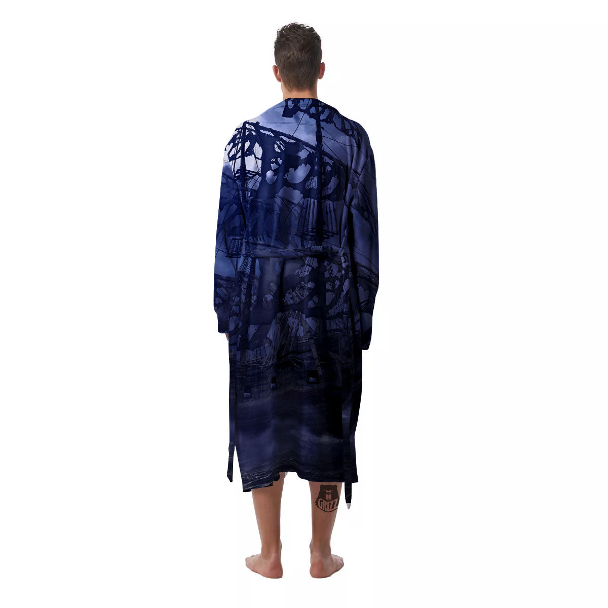Flying Dutchman Ghost Pirate Ship Print Men's Robe-grizzshop