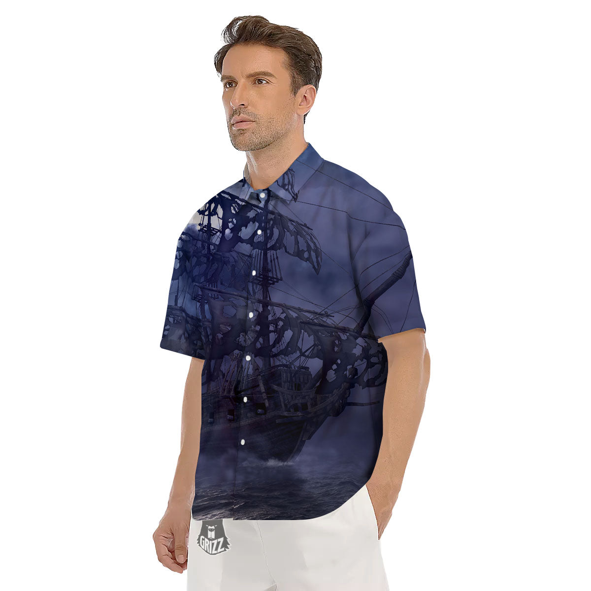 Flying Dutchman Ghost Pirate Ship Print Men's Short Sleeve Shirts-grizzshop