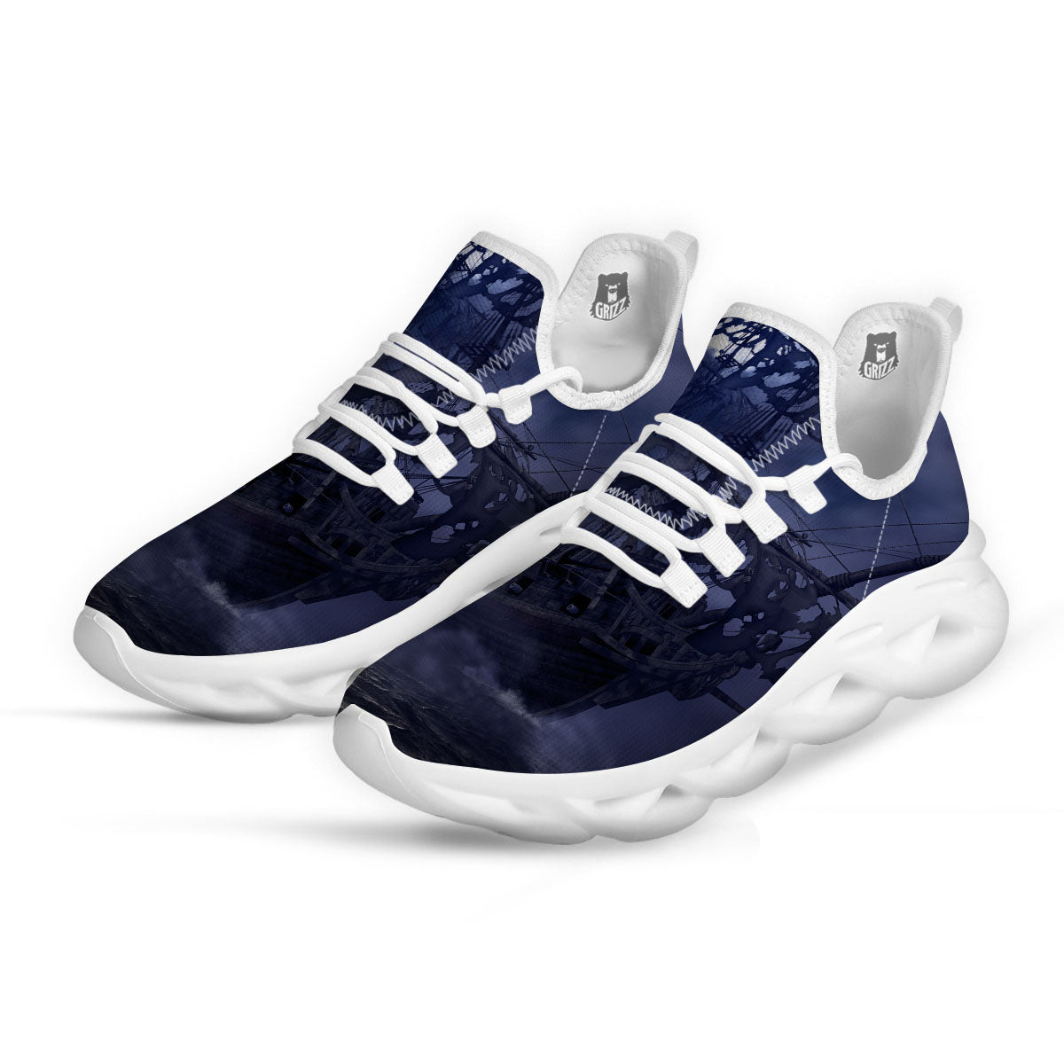 Flying Dutchman Ghost Pirate Ship Print White Running Shoes-grizzshop