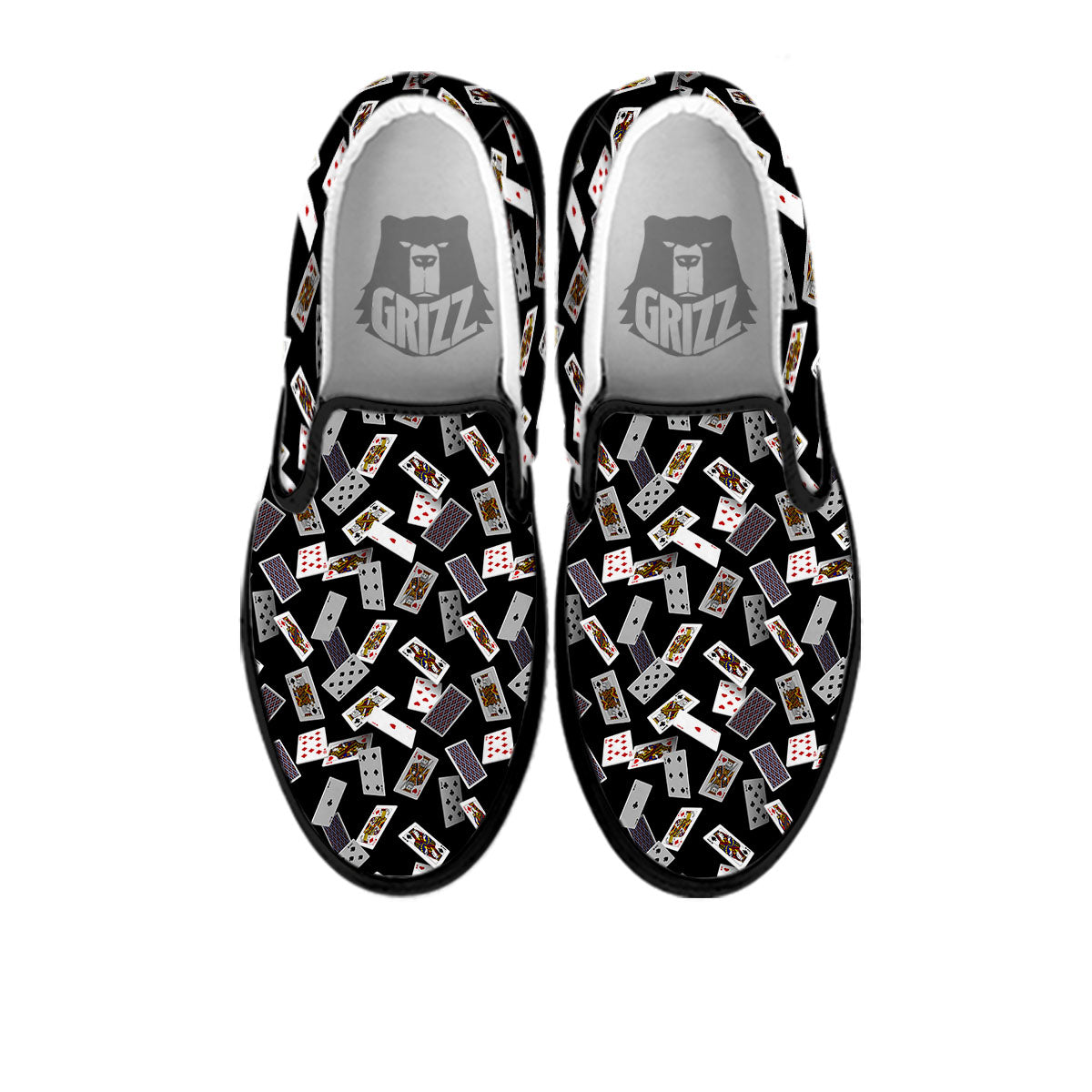 Flying Playing Cards Print Black Slip On Shoes-grizzshop