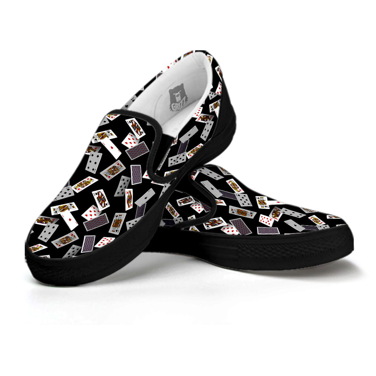 Flying Playing Cards Print Black Slip On Shoes-grizzshop