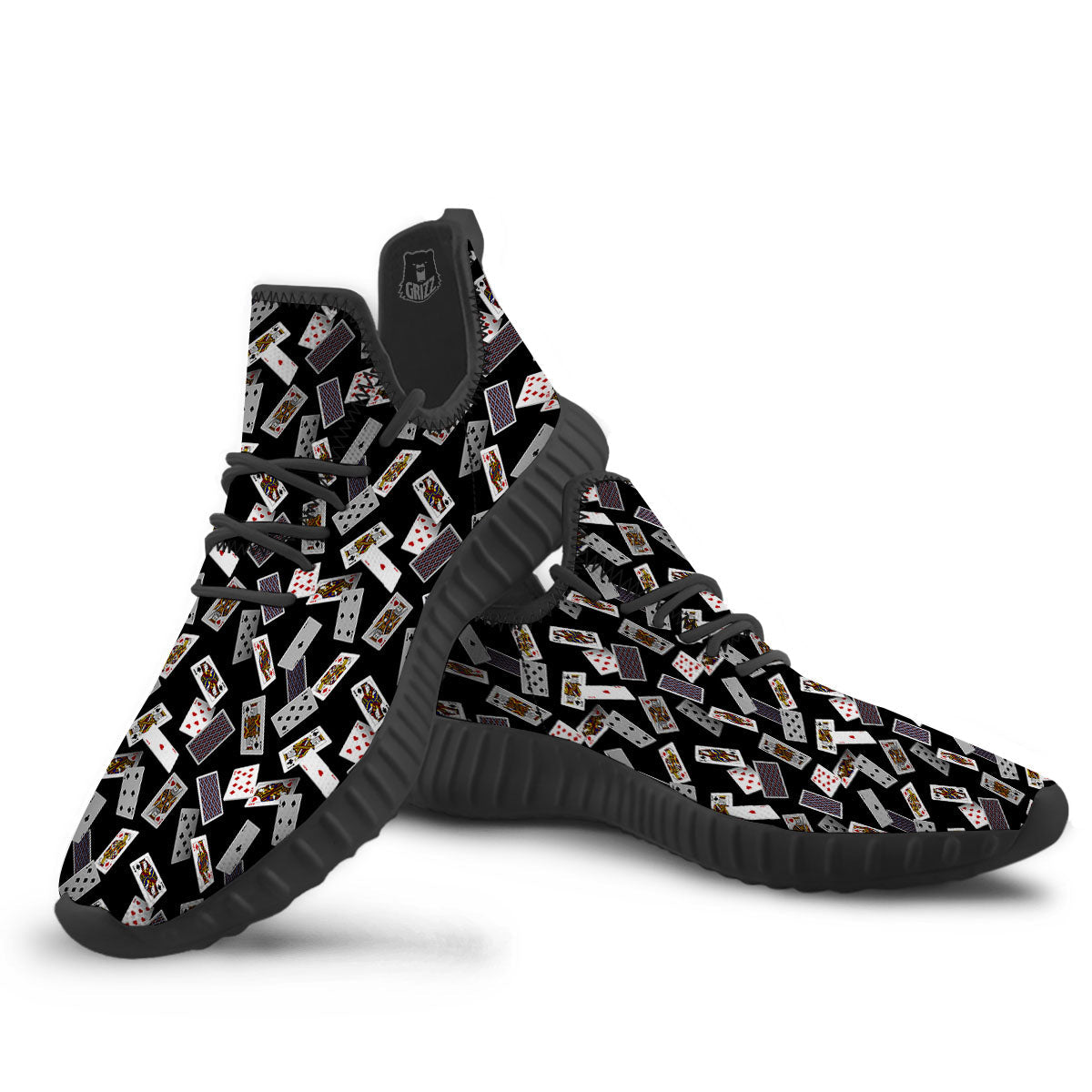 Flying Playing Cards Print Black Walking Shoes-grizzshop