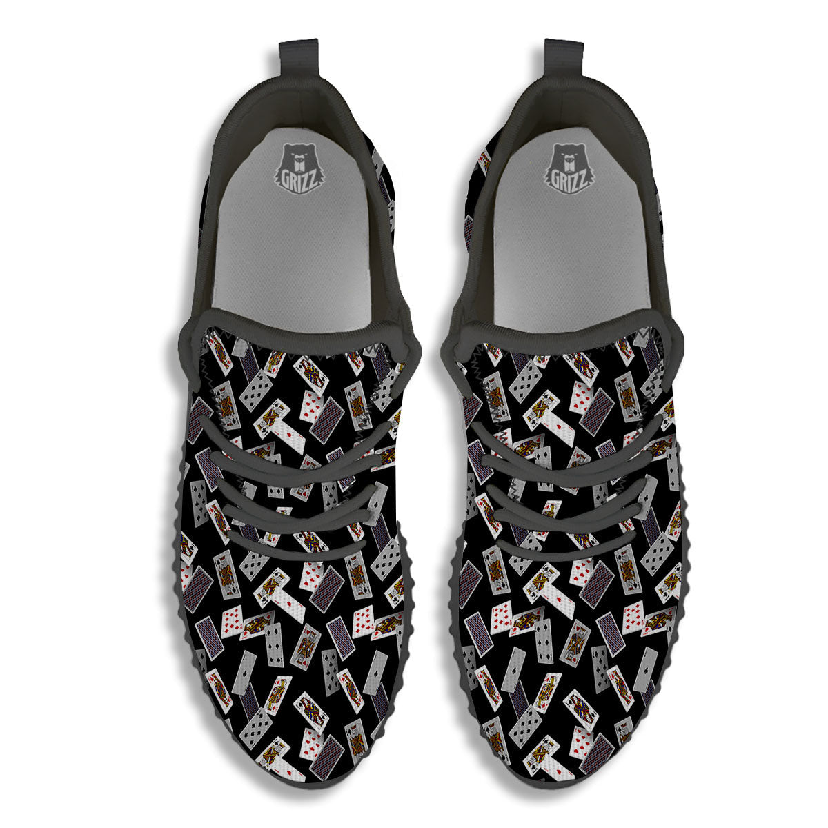 Flying Playing Cards Print Black Walking Shoes-grizzshop