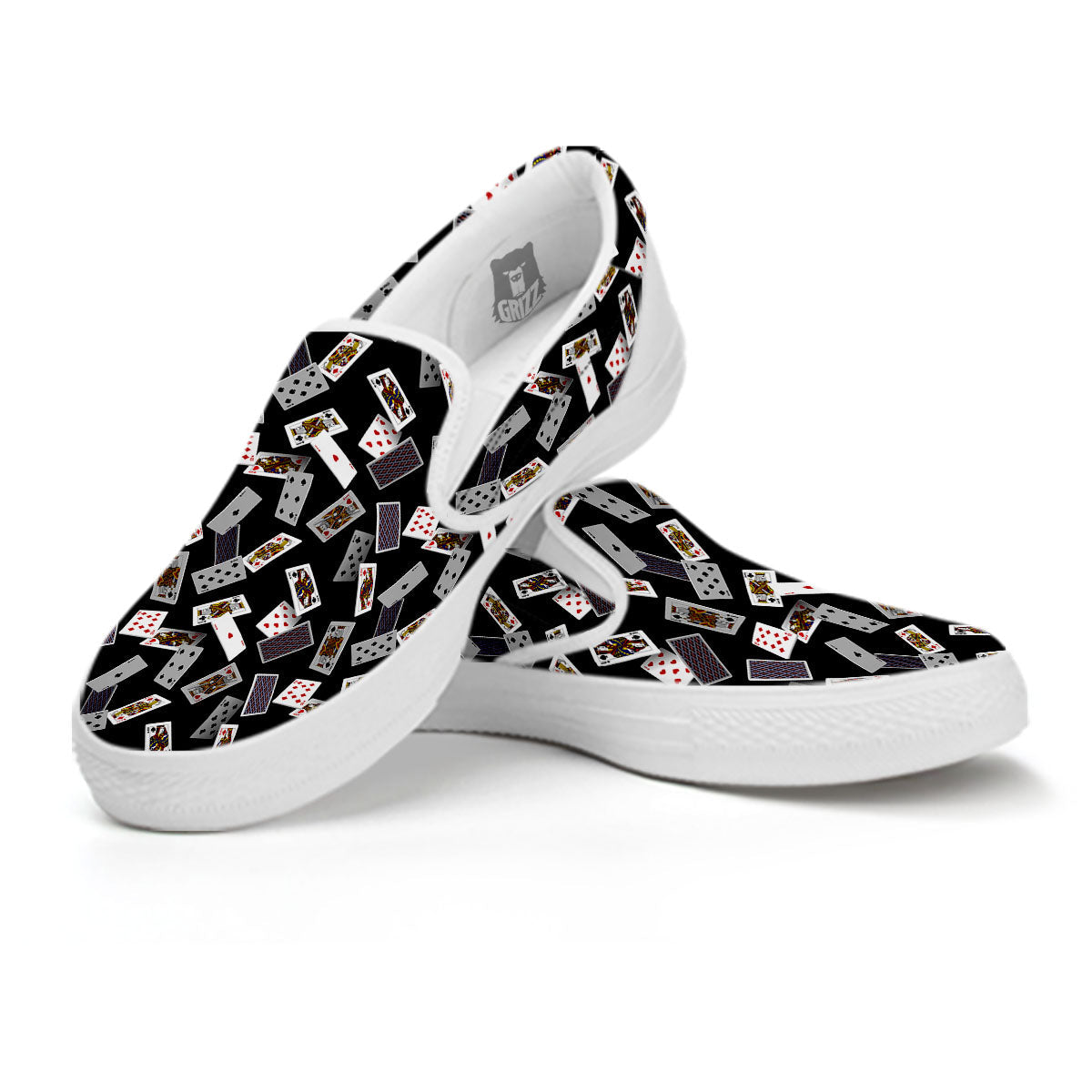 Flying Playing Cards Print White Slip On Shoes-grizzshop