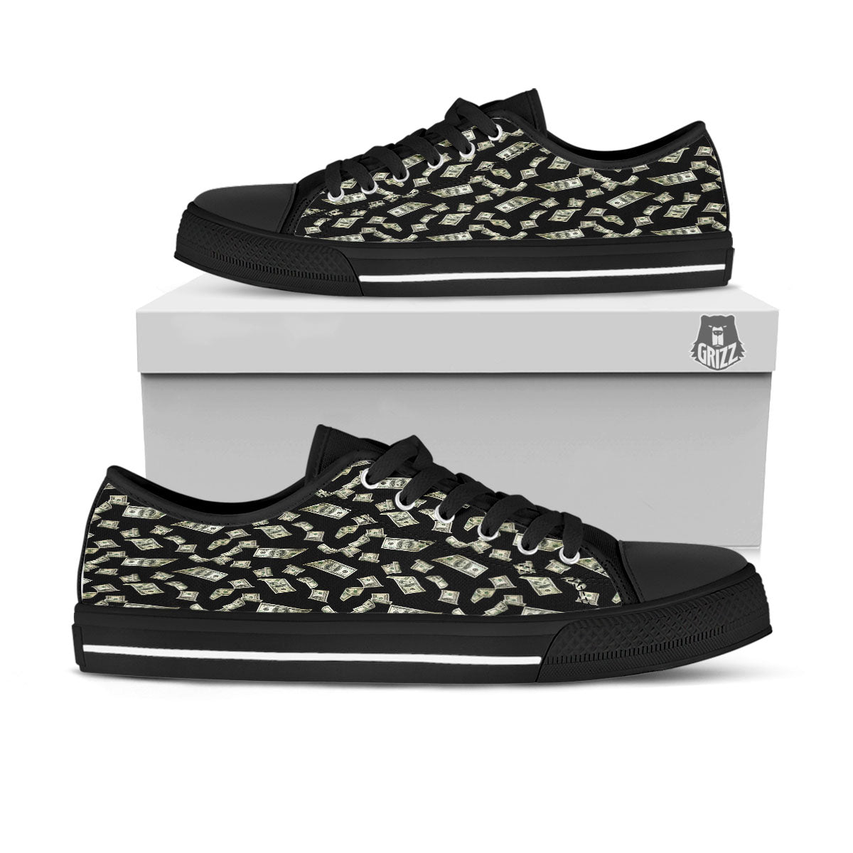 Flying US Dollar Money Print Black Low Top Shoes-grizzshop