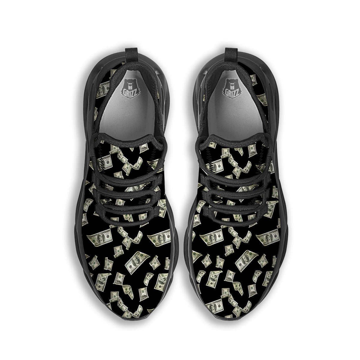Flying US Dollar Money Print Black Running Shoes-grizzshop