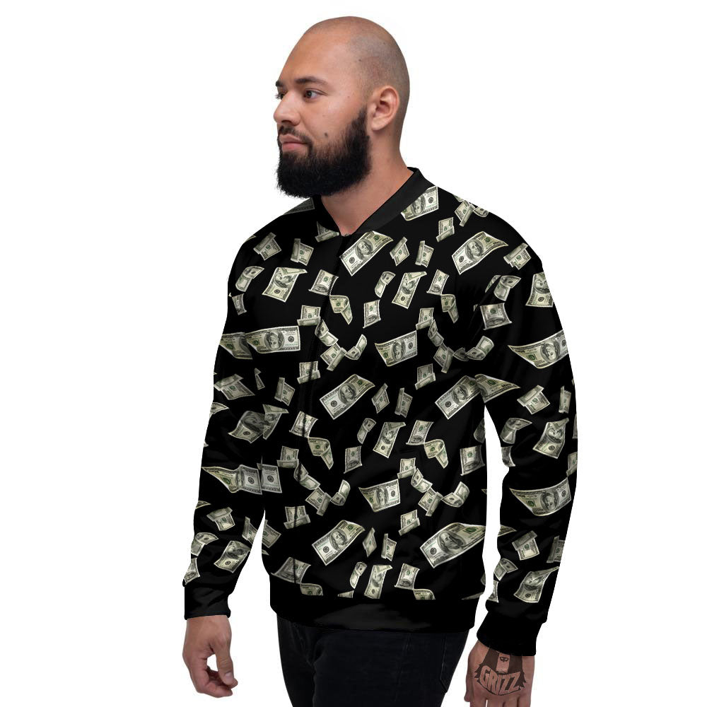 Flying US Dollar Money Print Men's Bomber Jacket-grizzshop