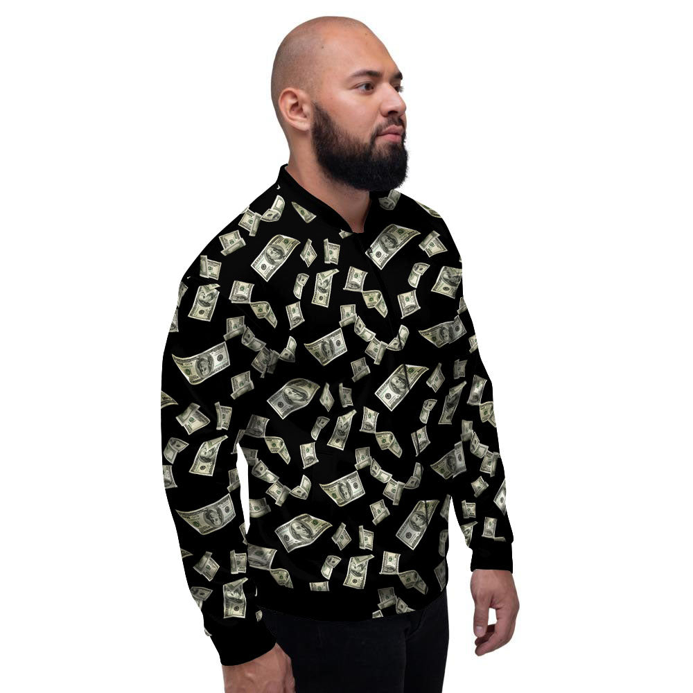 Flying US Dollar Money Print Men's Bomber Jacket-grizzshop