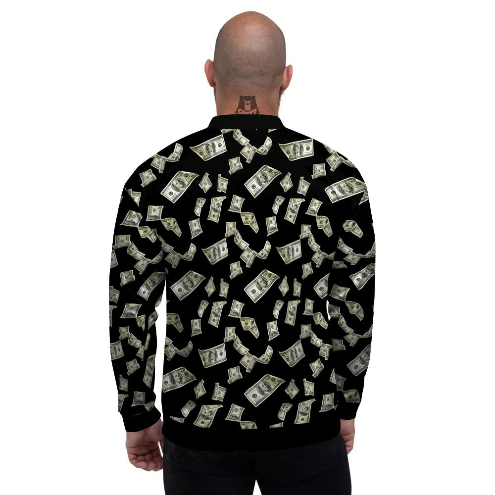 Flying US Dollar Money Print Men's Bomber Jacket-grizzshop