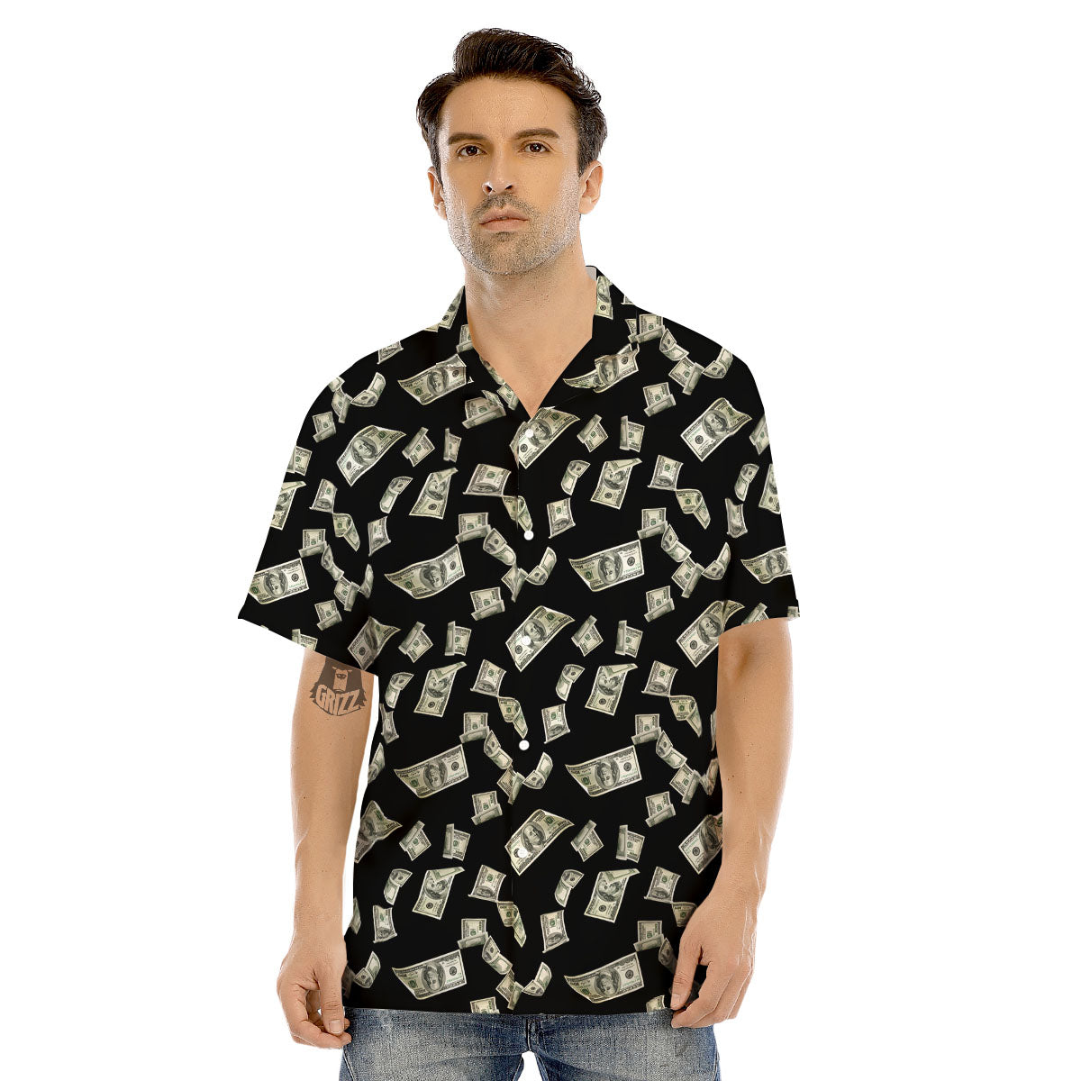 Flying US Dollar Money Print Men's Hawaiian Shirt-grizzshop