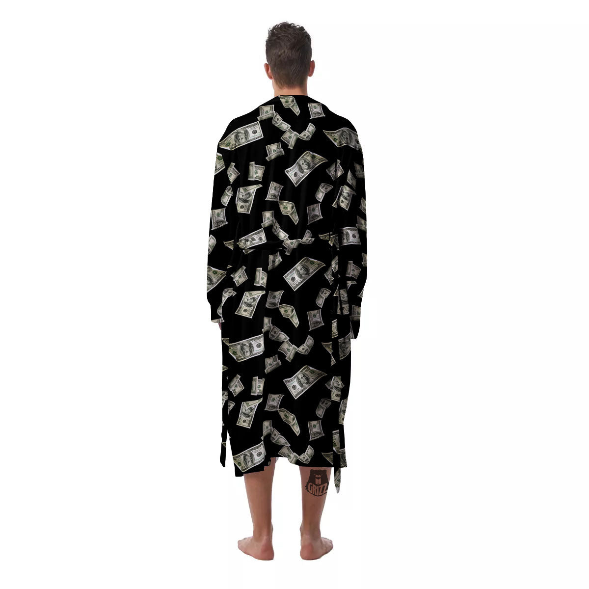 Flying US Dollar Money Print Men's Robe-grizzshop