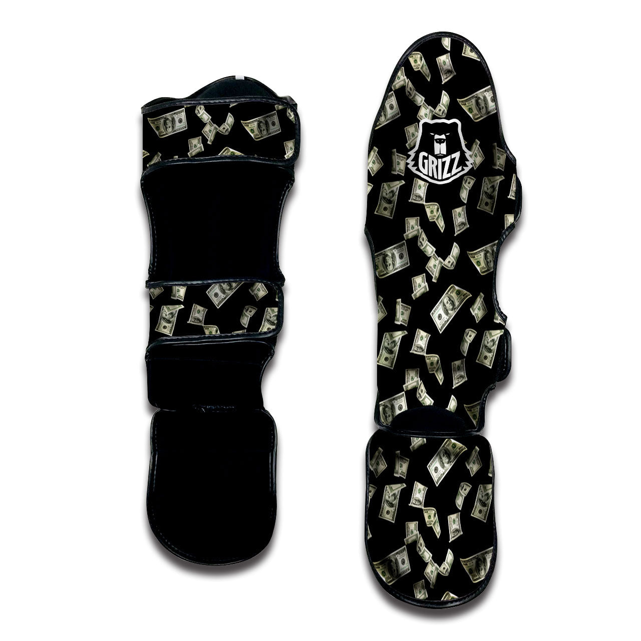 Flying US Dollar Money Print Muay Thai Shin Guards-grizzshop