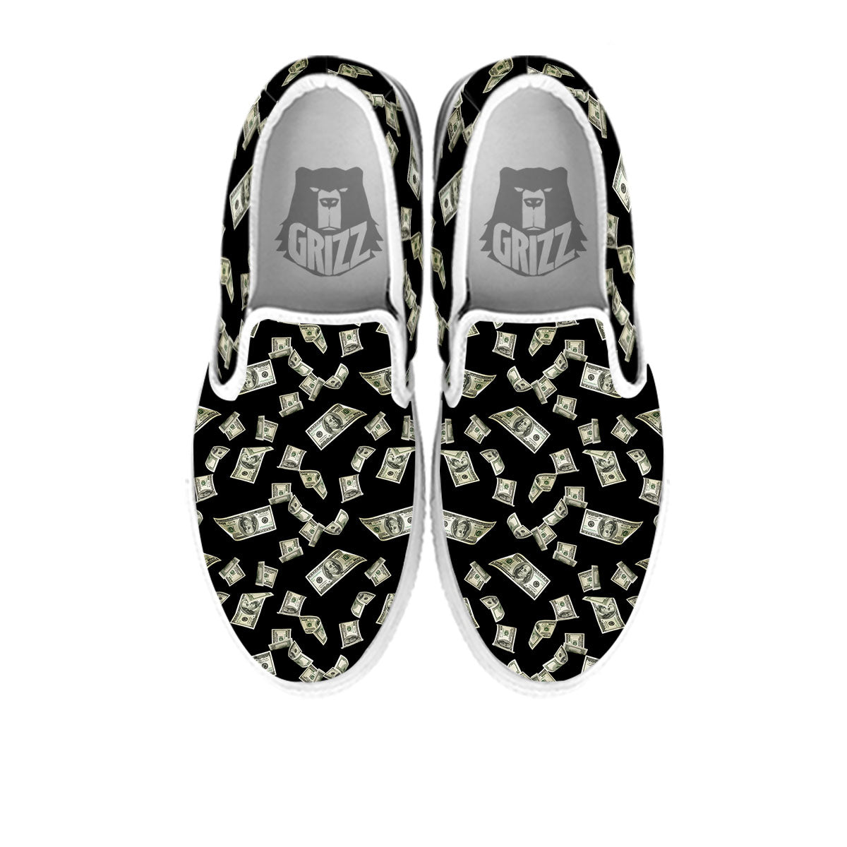 Flying US Dollar Money Print White Slip On Shoes-grizzshop