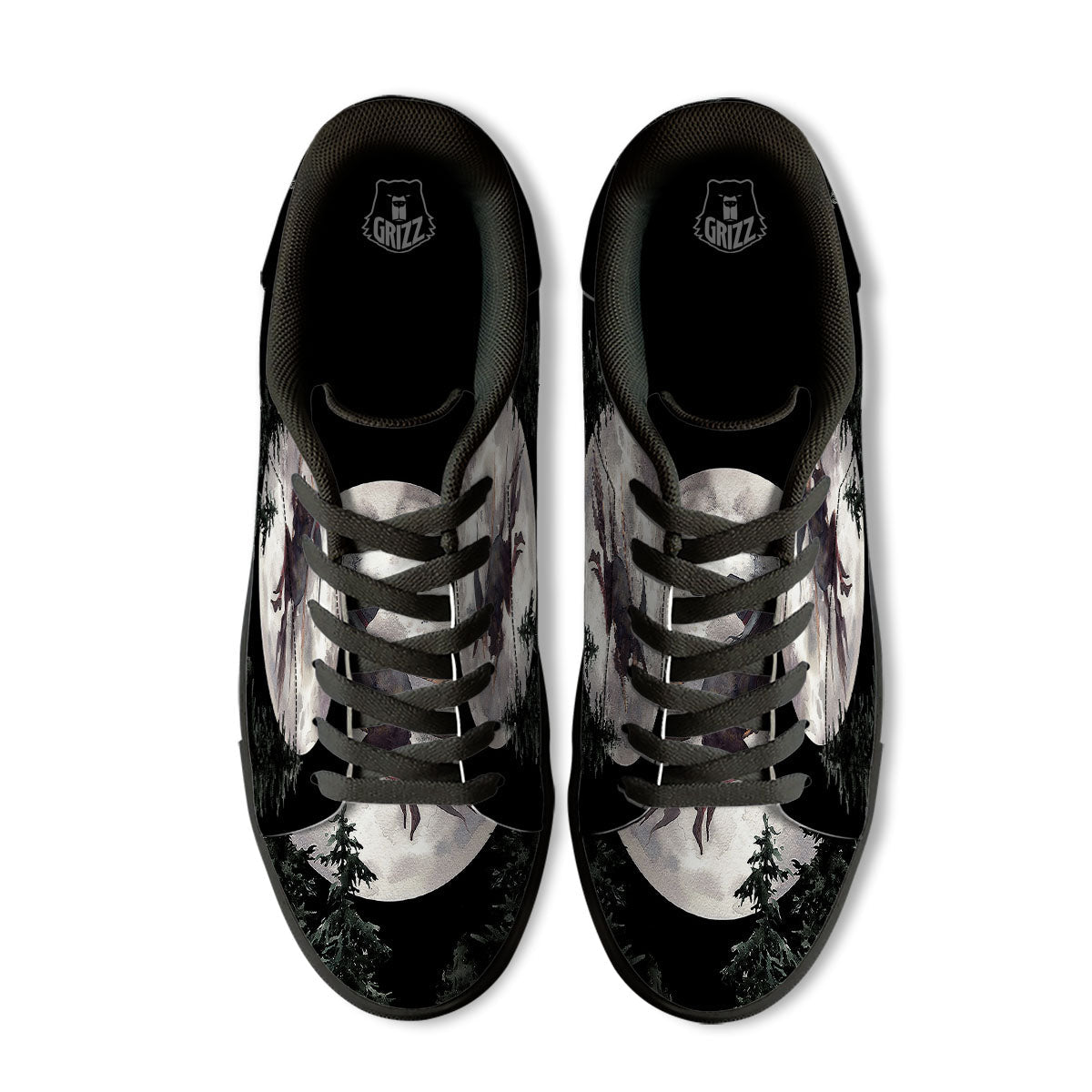 Flying Witch Halloween Full Moon Print Black Low Top Sneakers-grizzshop