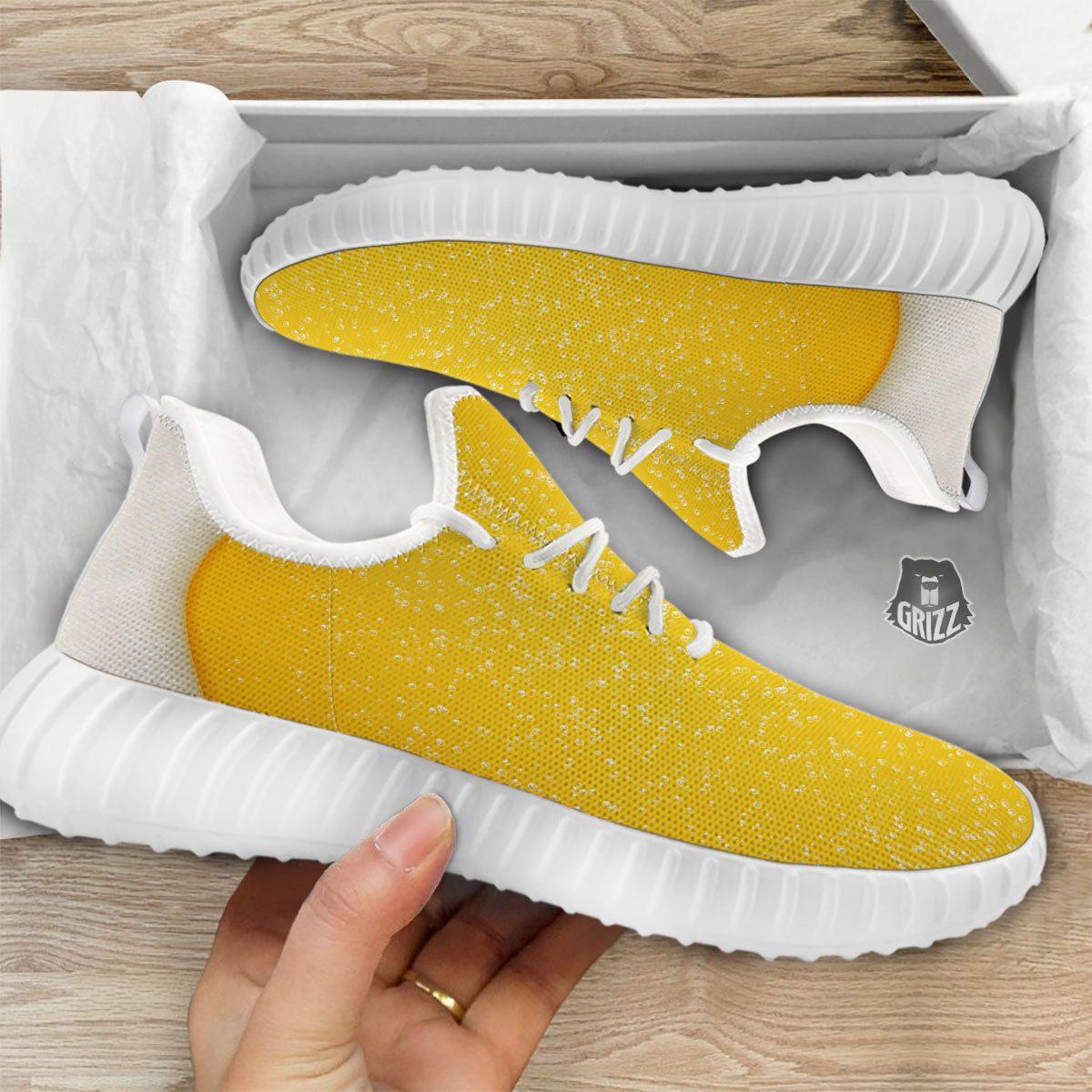 Foam And Beer Print White Walking Shoes-grizzshop
