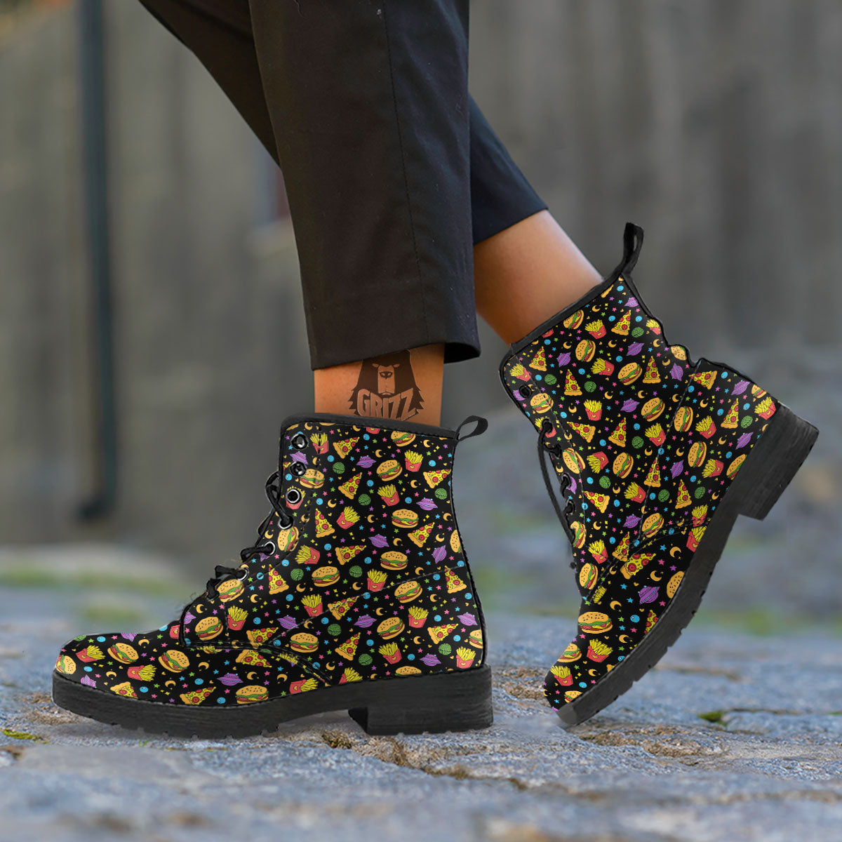 Food Planets Print Pattern Leather Boots-grizzshop