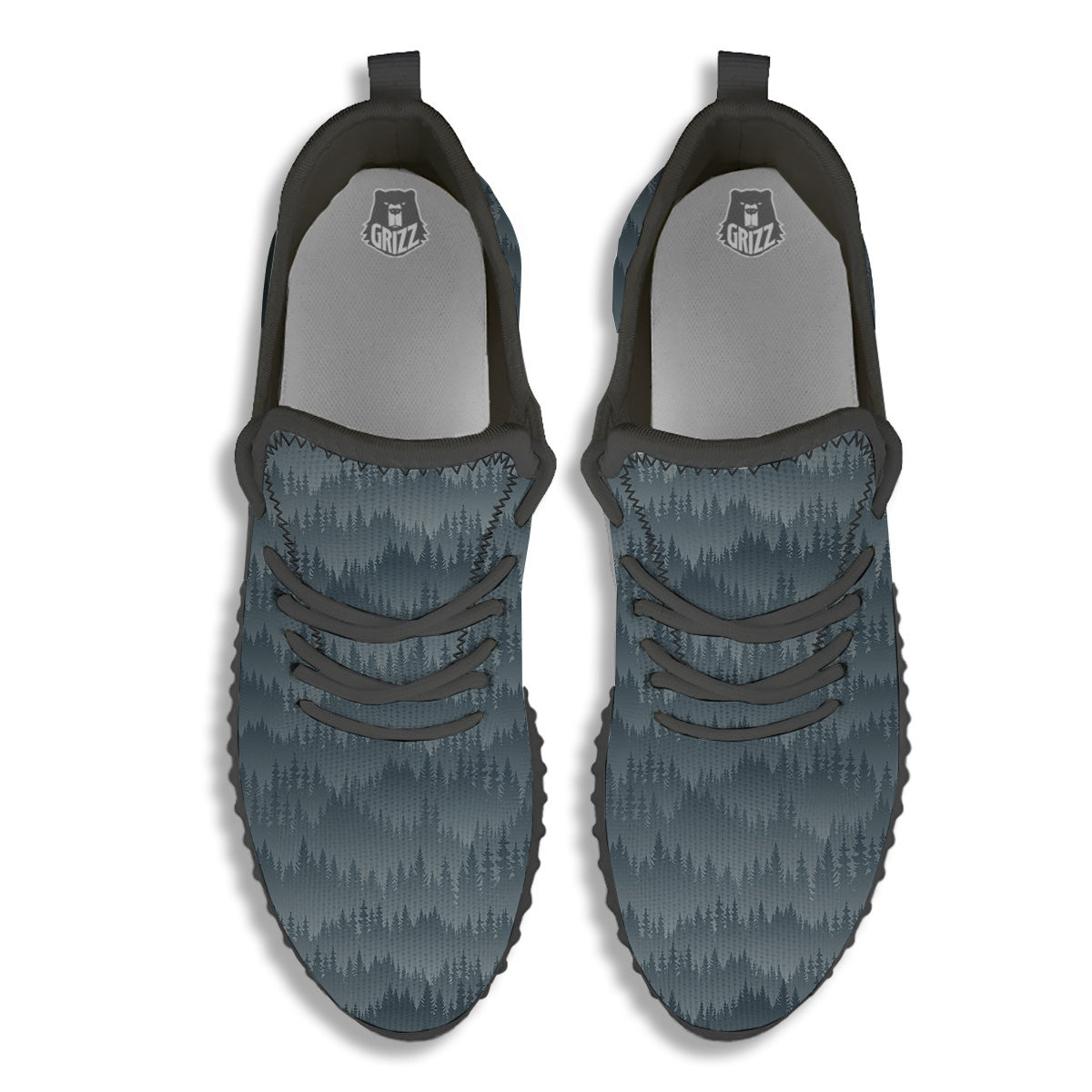 Forest And Mist Print Pattern Black Walking Shoes-grizzshop