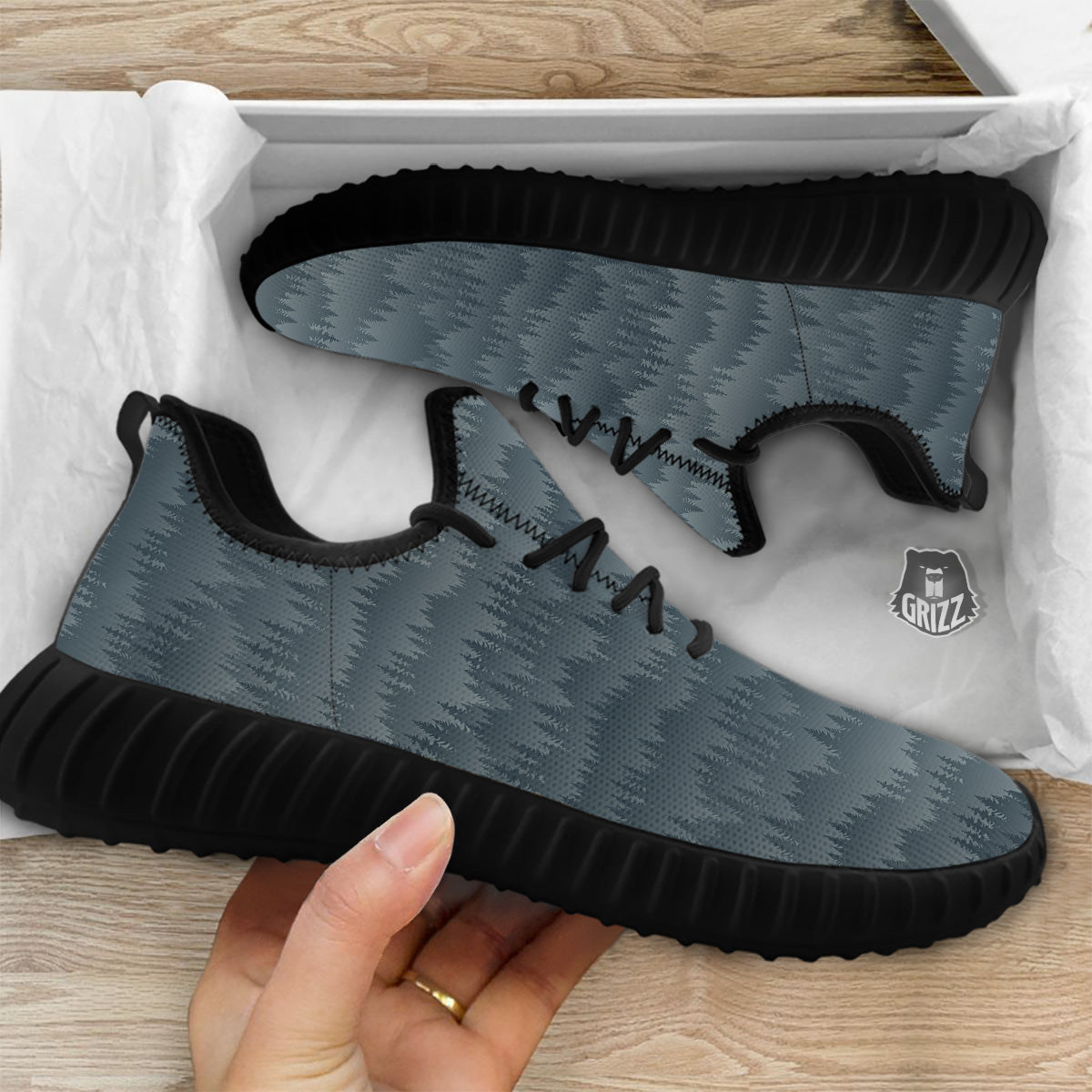 Forest And Mist Print Pattern Black Walking Shoes-grizzshop