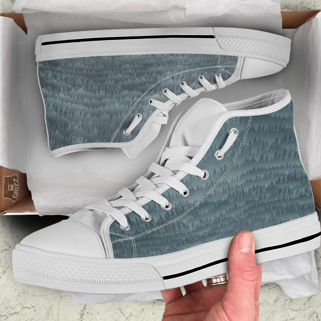 Forest And Mist Print Pattern White High Top Shoes-grizzshop