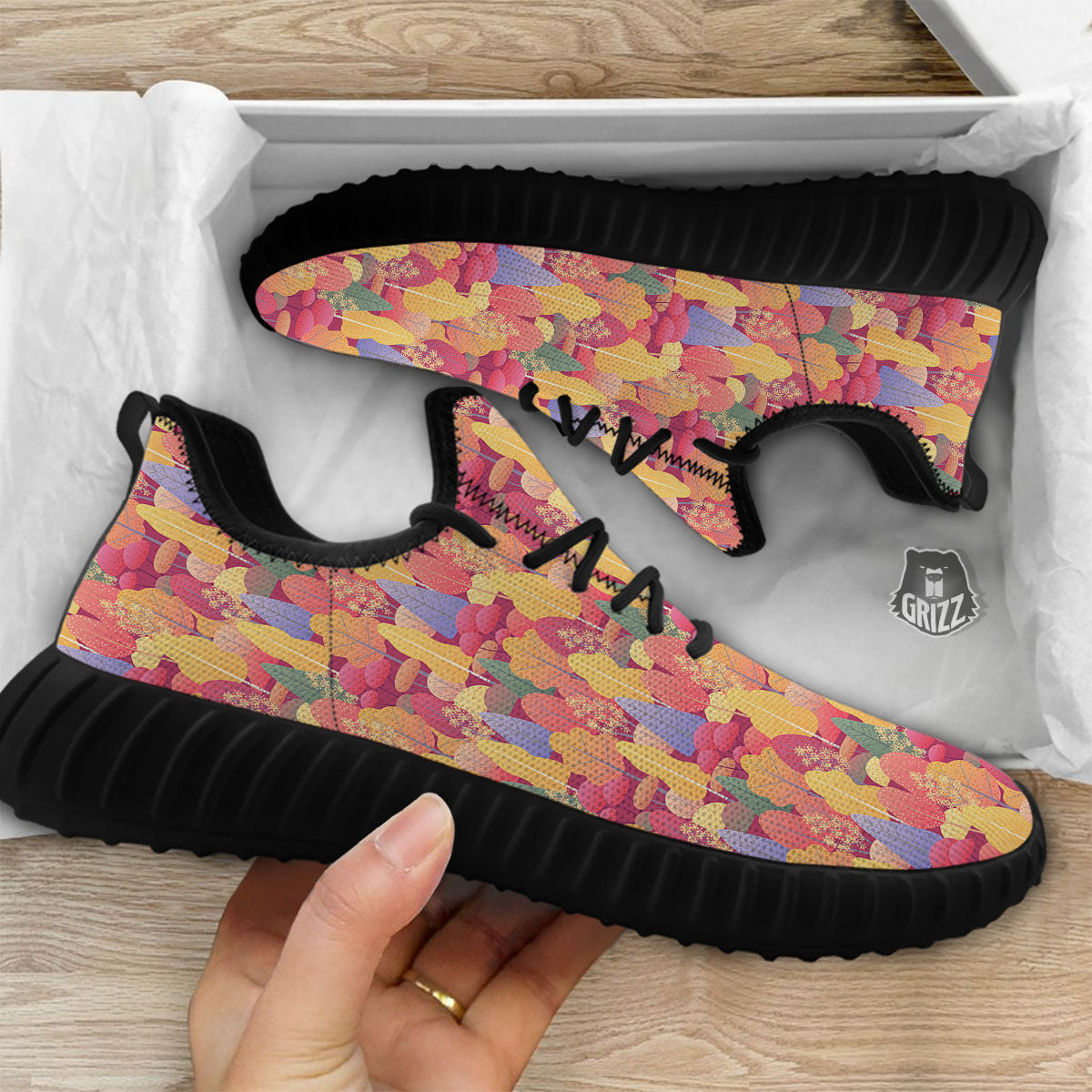 Forest Autumn Print Black Walking Shoes-grizzshop