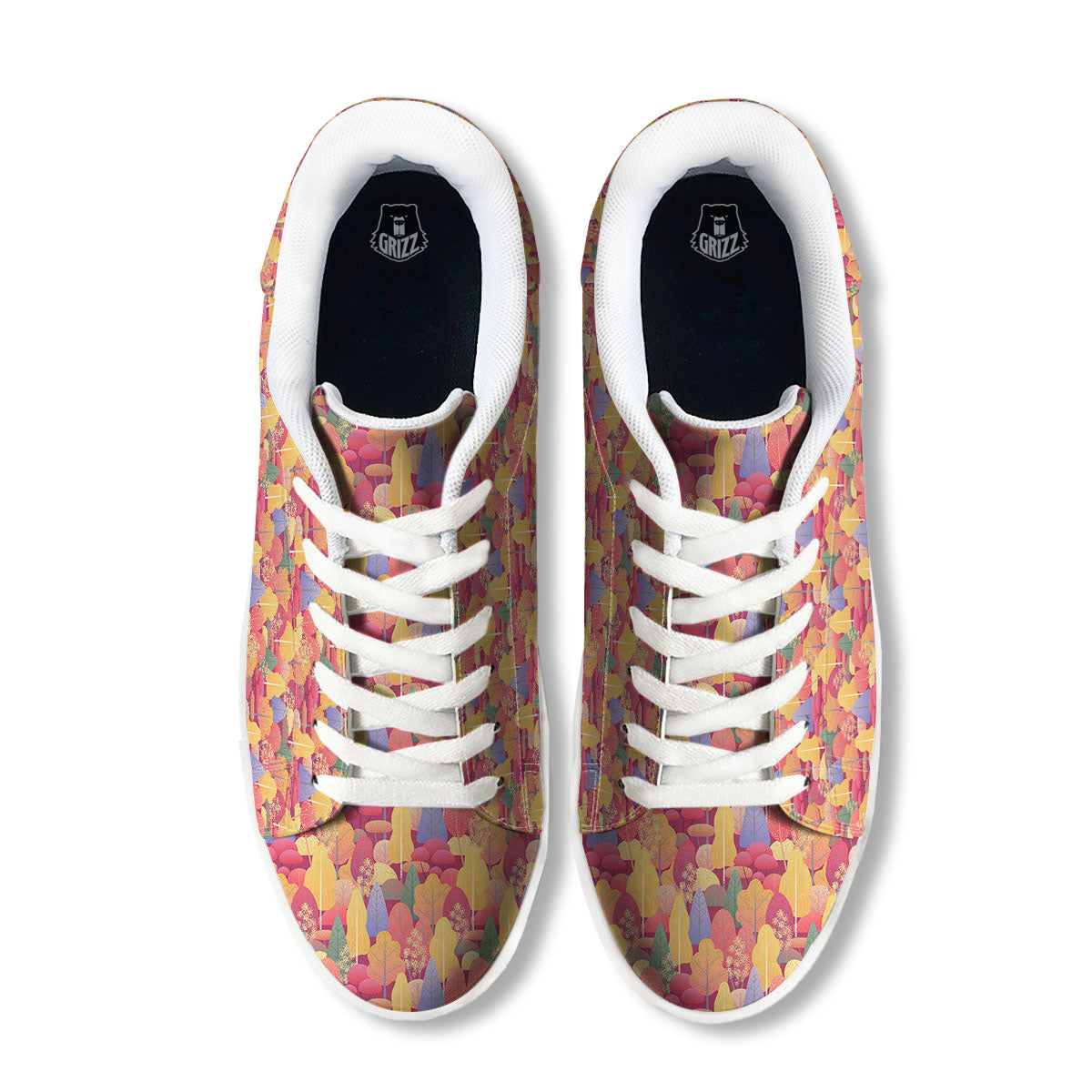 Forest Autumn Print White Low Top Sneakers-grizzshop