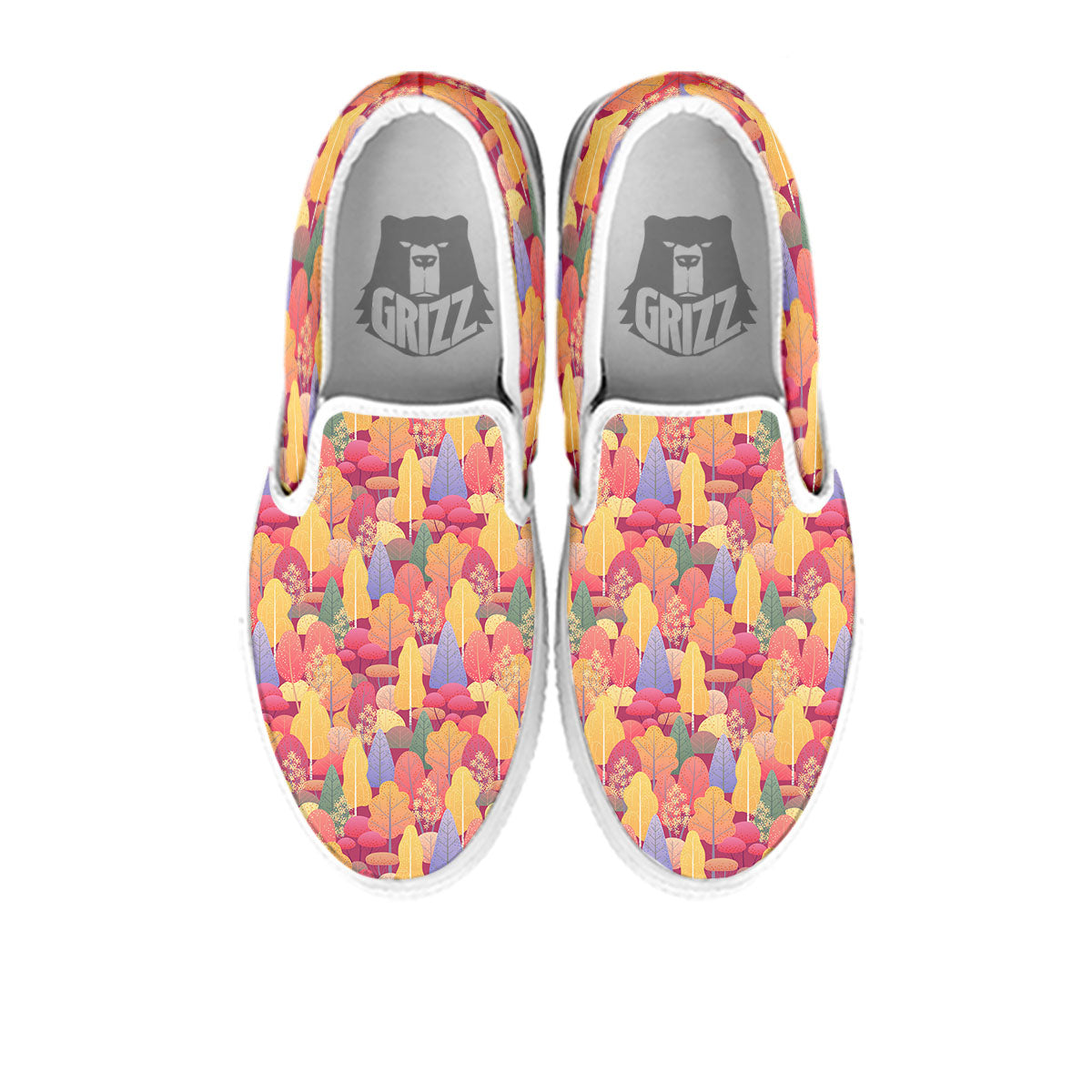 Forest Autumn Print White Slip On Shoes-grizzshop