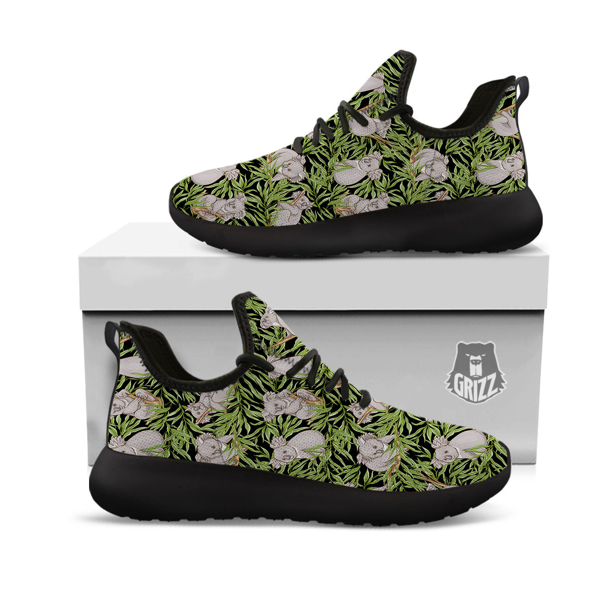 Forest Koala Print Pattern Black Athletic Shoes-grizzshop