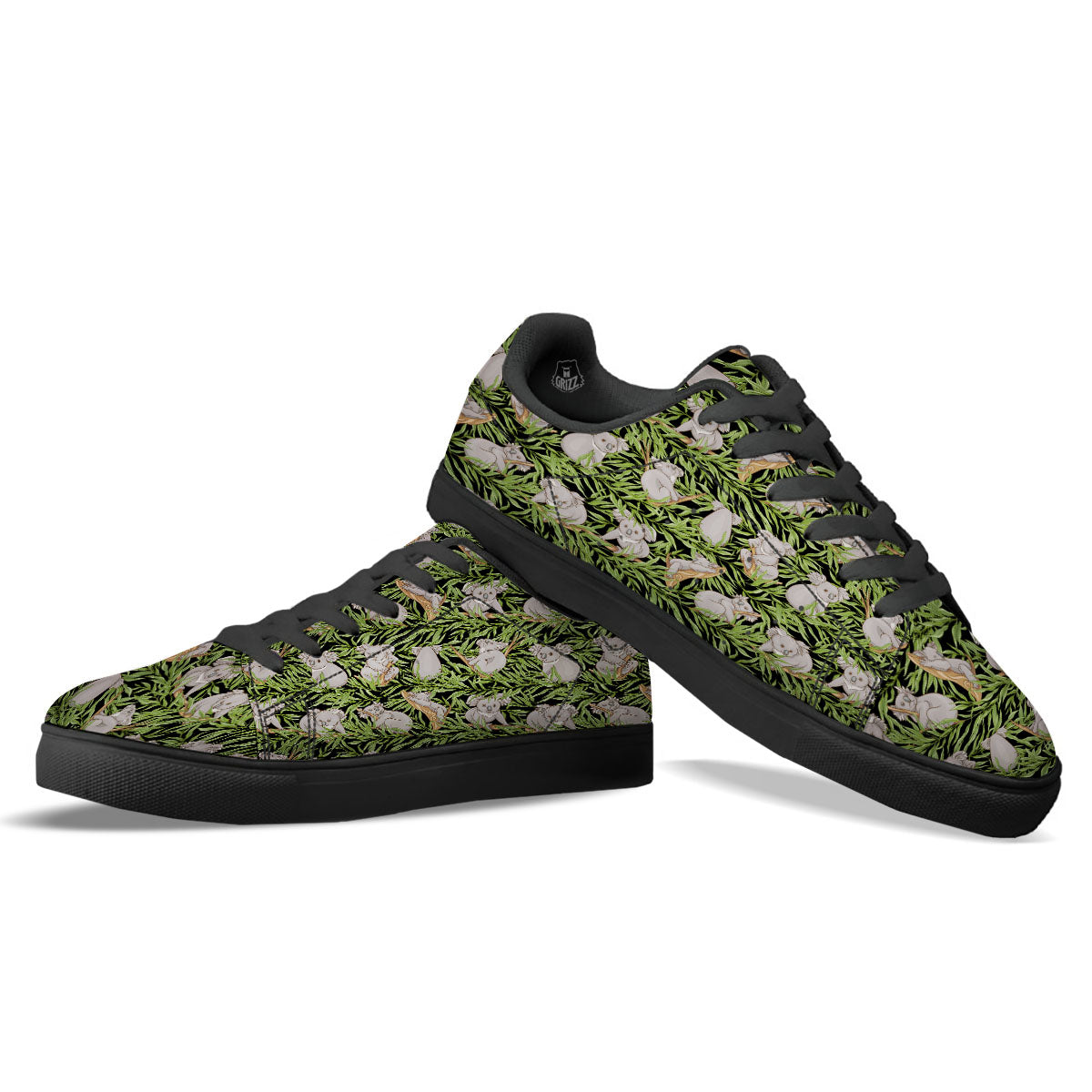Forest Koala Print Pattern Black Low Top Sneakers-grizzshop