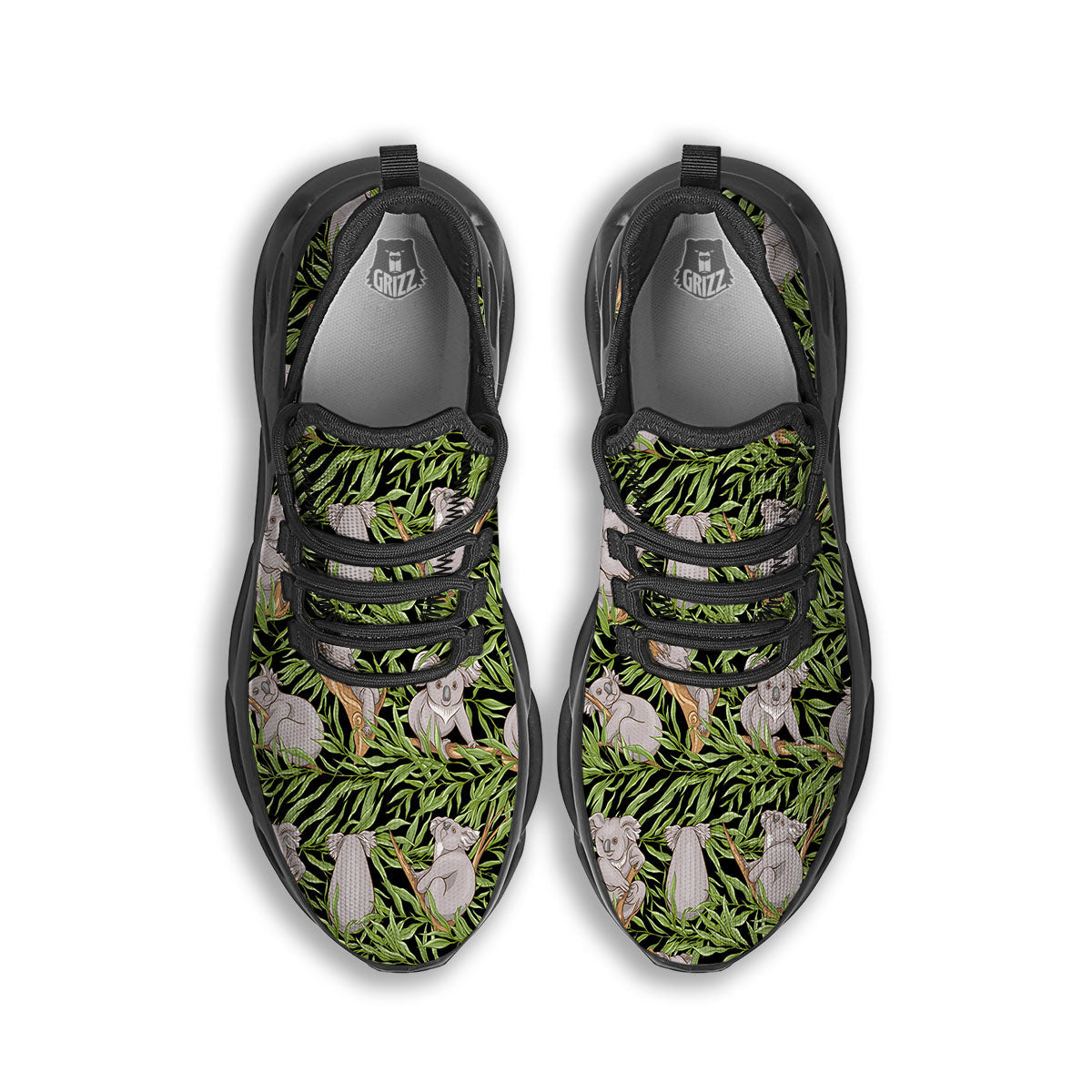 Forest Koala Print Pattern Black Running Shoes-grizzshop