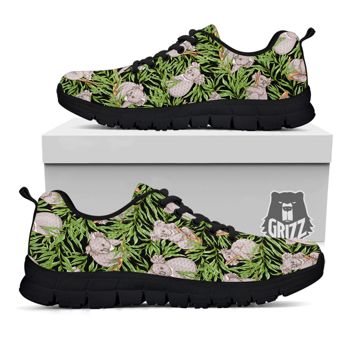 Forest Koala Print Pattern Black Sneaker-grizzshop
