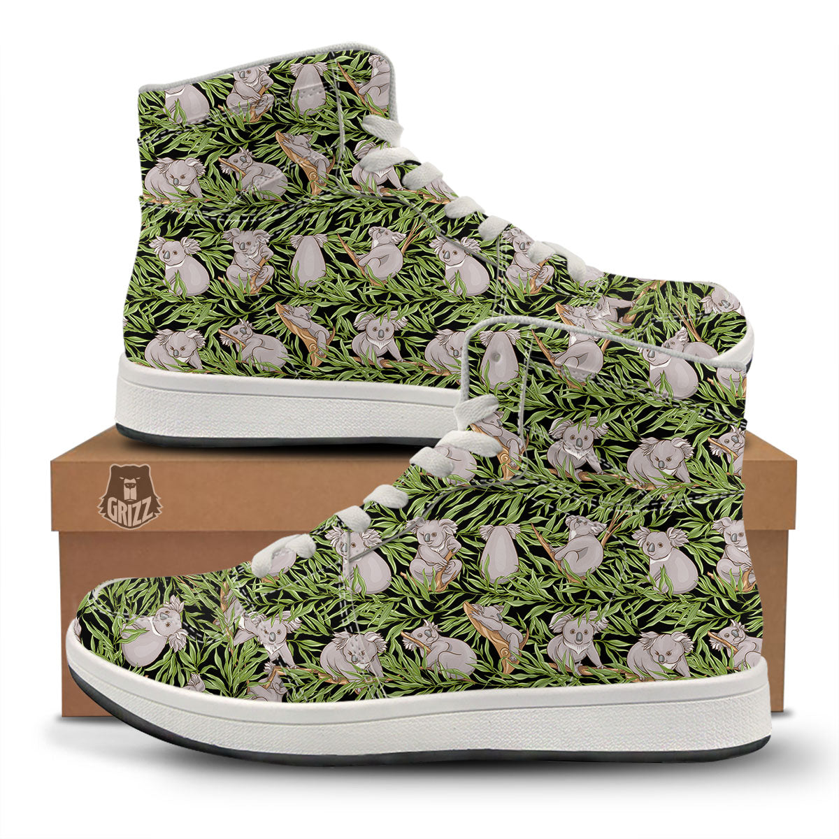 Forest Koala Print Pattern High Top Sneakers-grizzshop