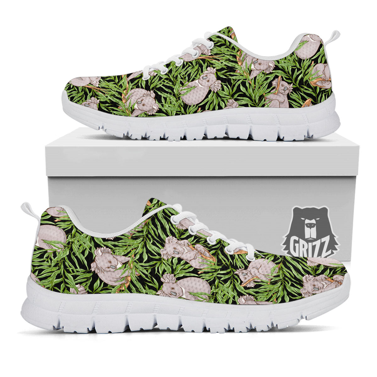 Forest Koala Print Pattern White Sneaker-grizzshop