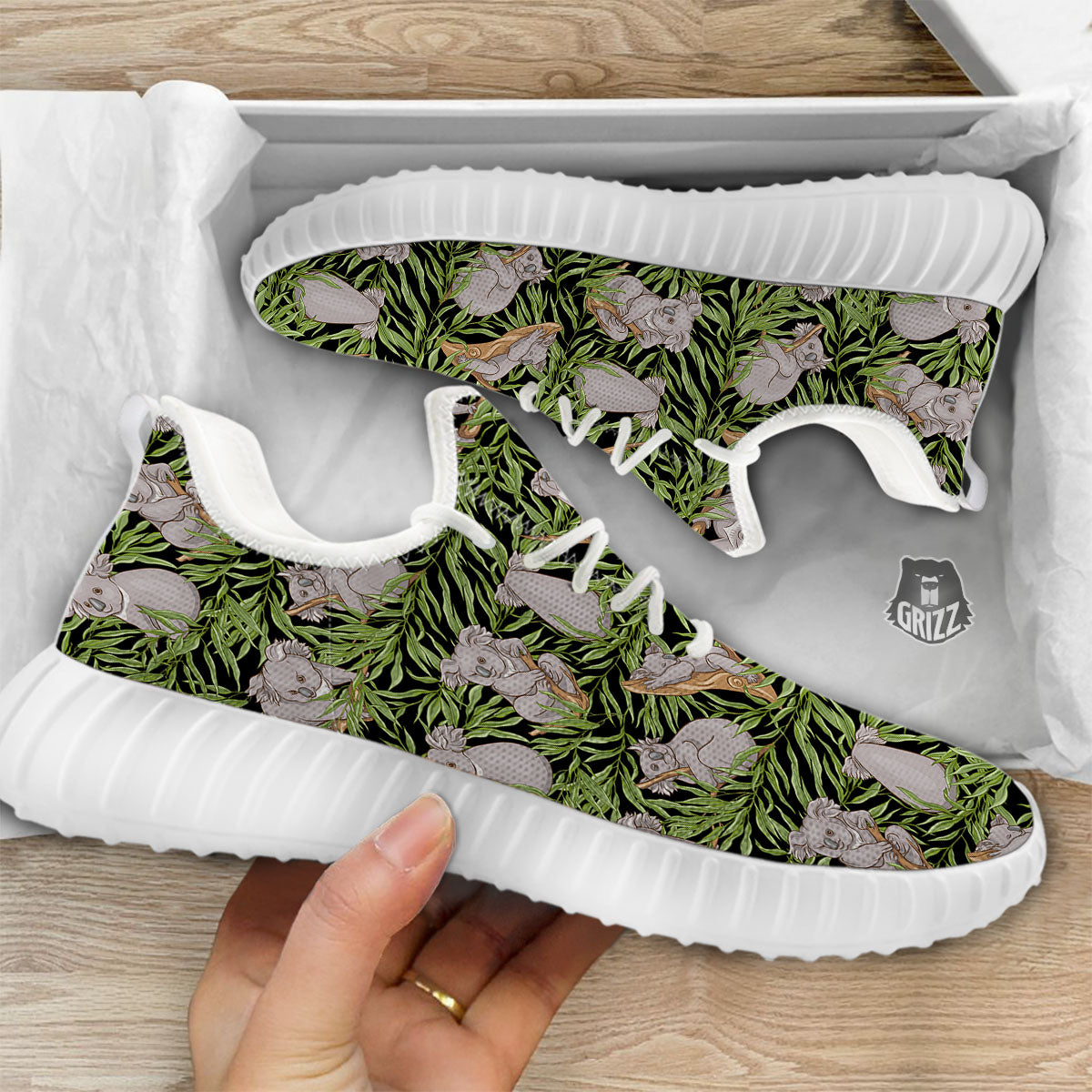 Forest Koala Print Pattern White Walking Shoes-grizzshop