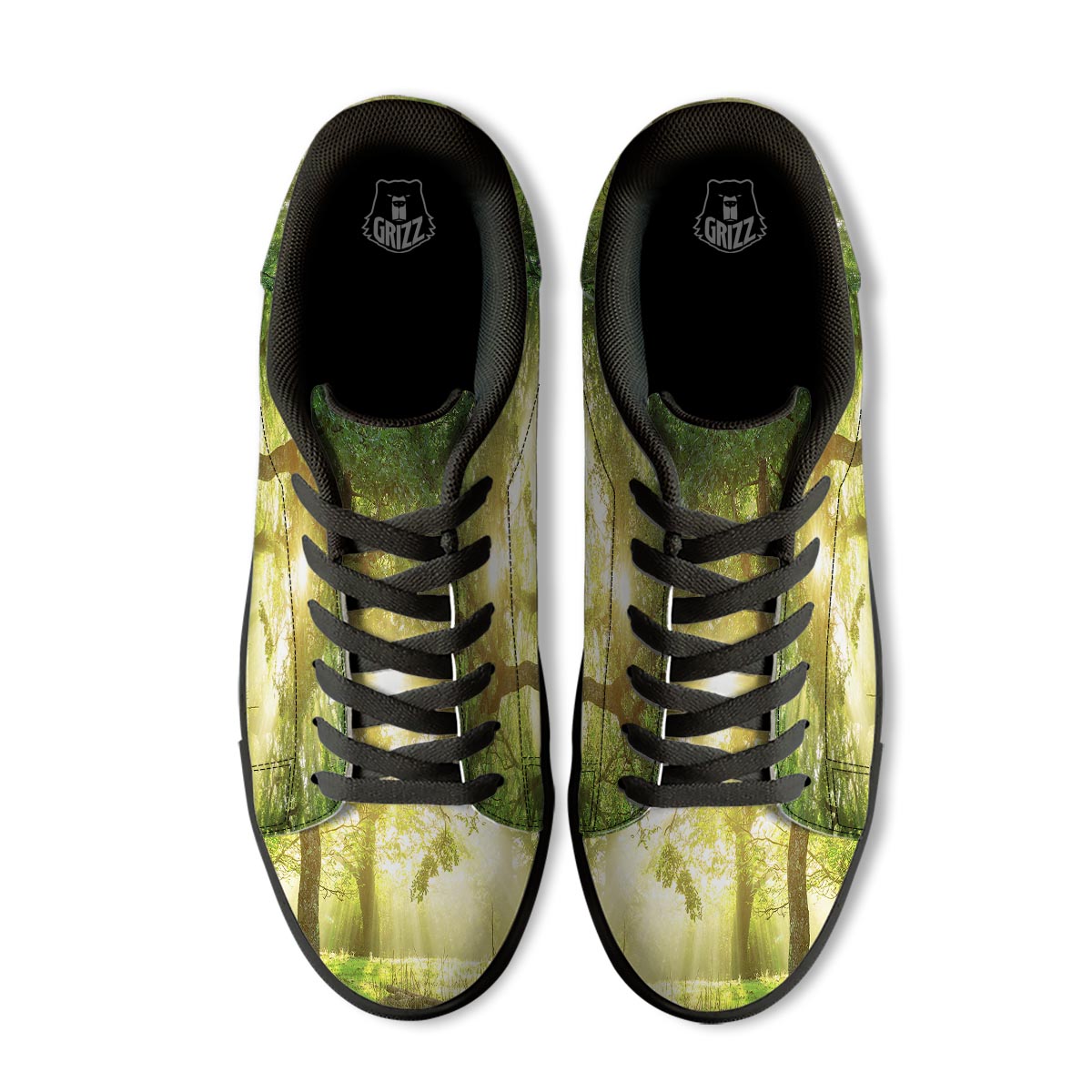 Forest Sunrise Print Black Low Top Sneakers-grizzshop