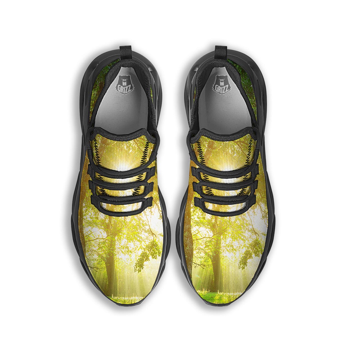 Forest Sunrise Print Black Running Shoes-grizzshop