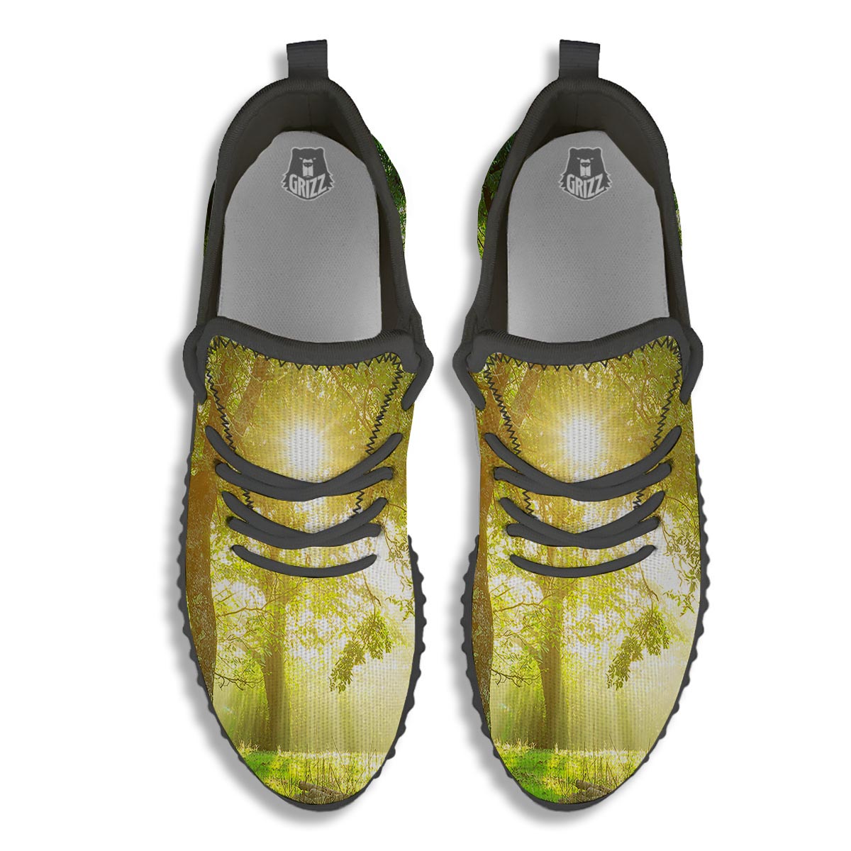 Forest Sunrise Print Black Walking Shoes-grizzshop