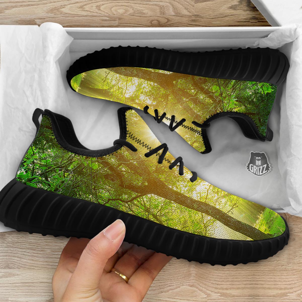 Forest Sunrise Print Black Walking Shoes-grizzshop