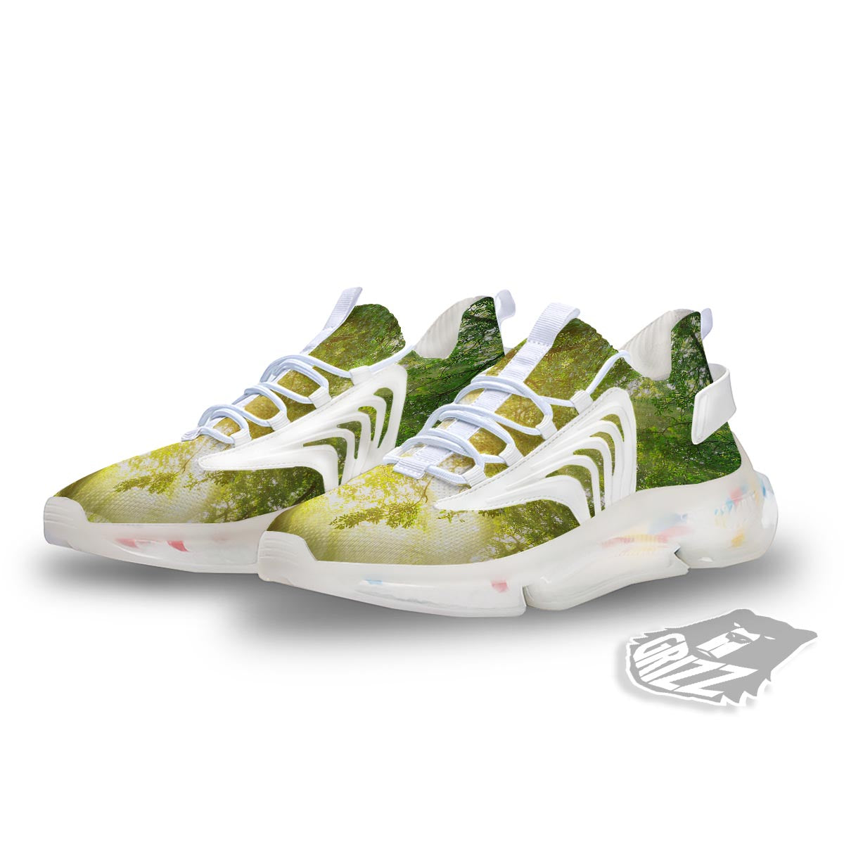 Forest Sunrise Print White Gym Shoes-grizzshop