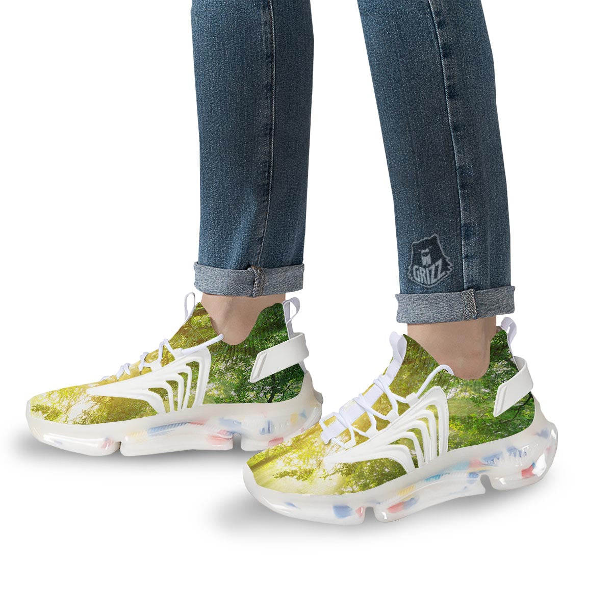 Forest Sunrise Print White Gym Shoes-grizzshop