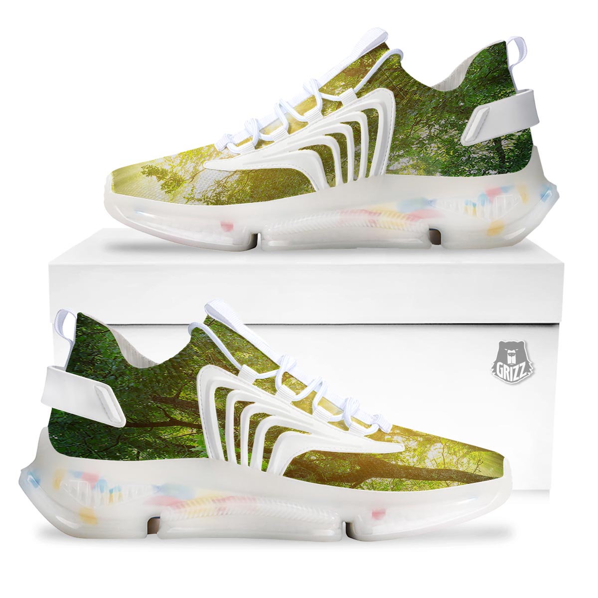 Forest Sunrise Print White Gym Shoes-grizzshop