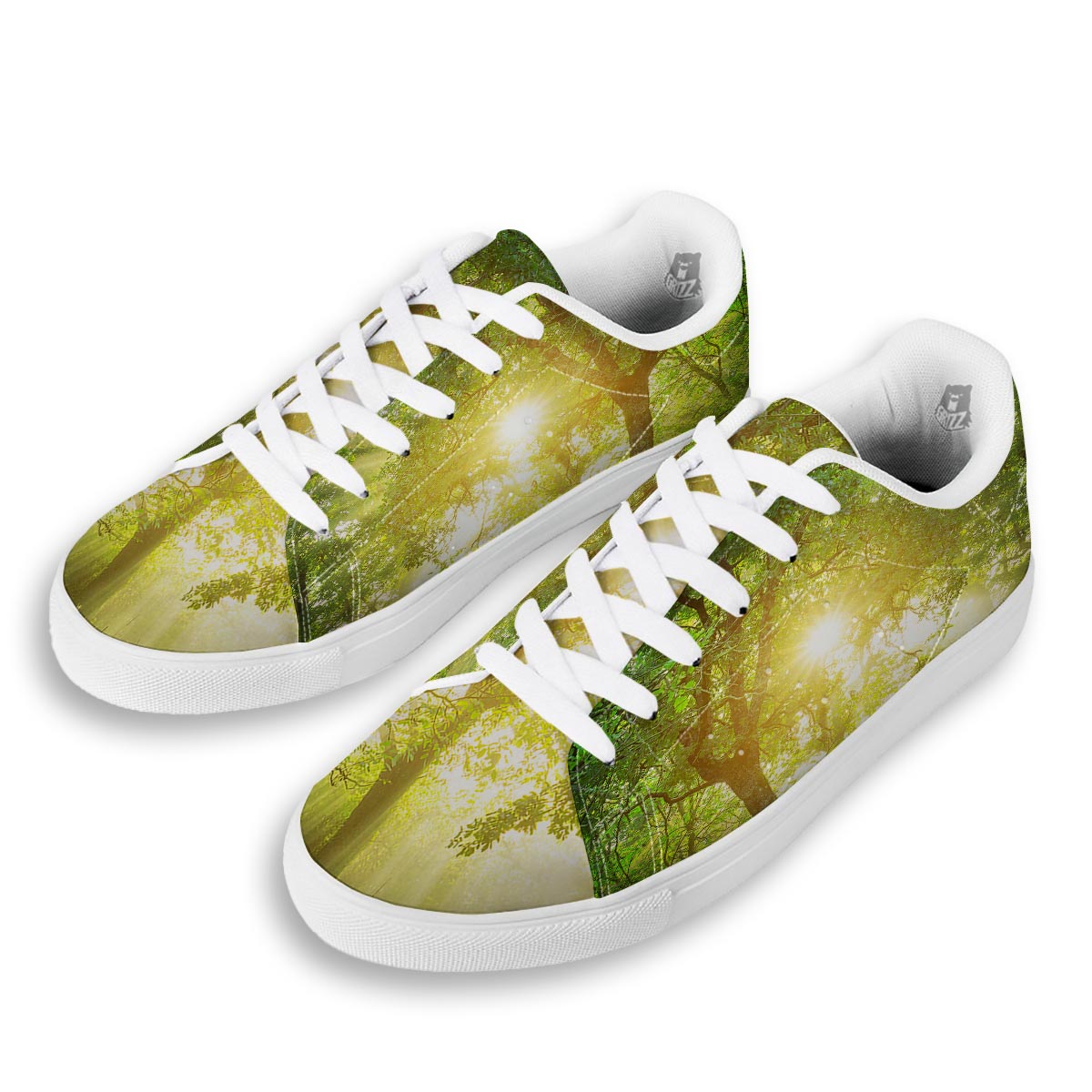 Forest Sunrise Print White Low Top Sneakers-grizzshop