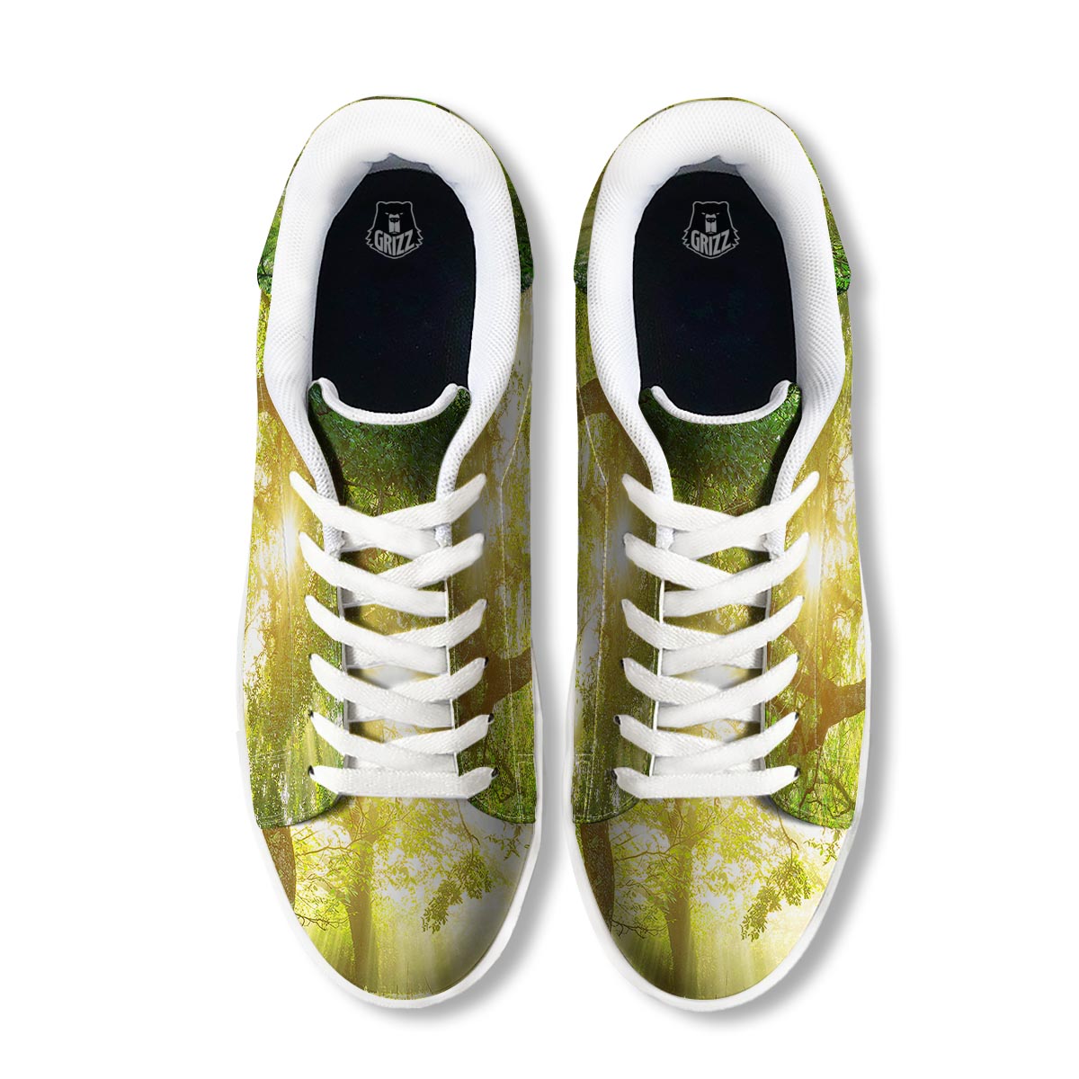 Forest Sunrise Print White Low Top Sneakers-grizzshop
