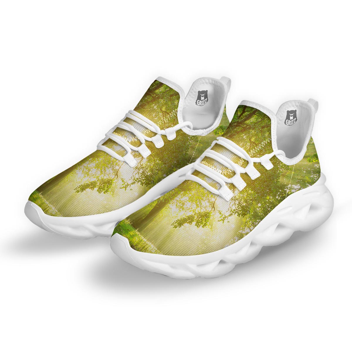 Forest Sunrise Print White Running Shoes-grizzshop