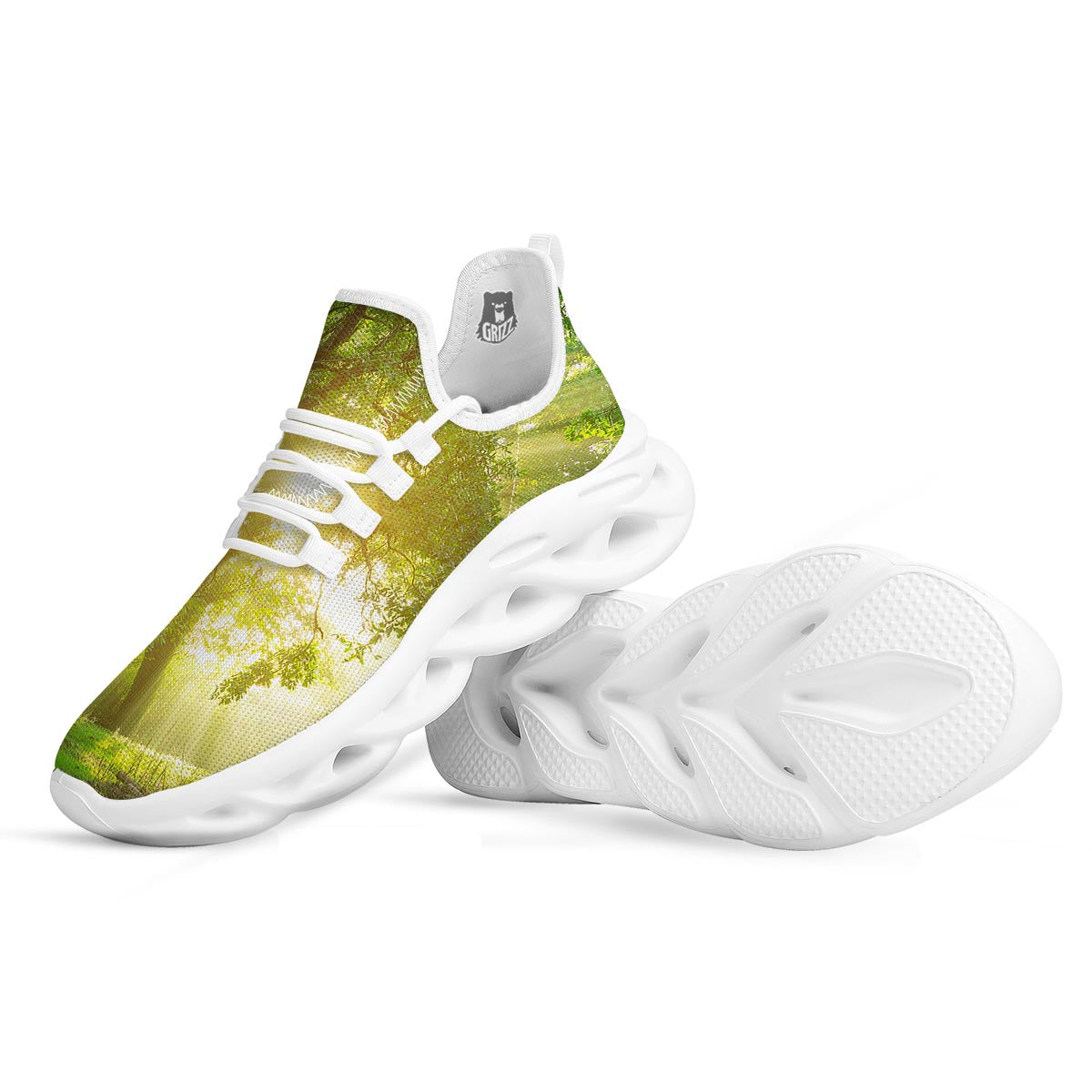 Forest Sunrise Print White Running Shoes-grizzshop